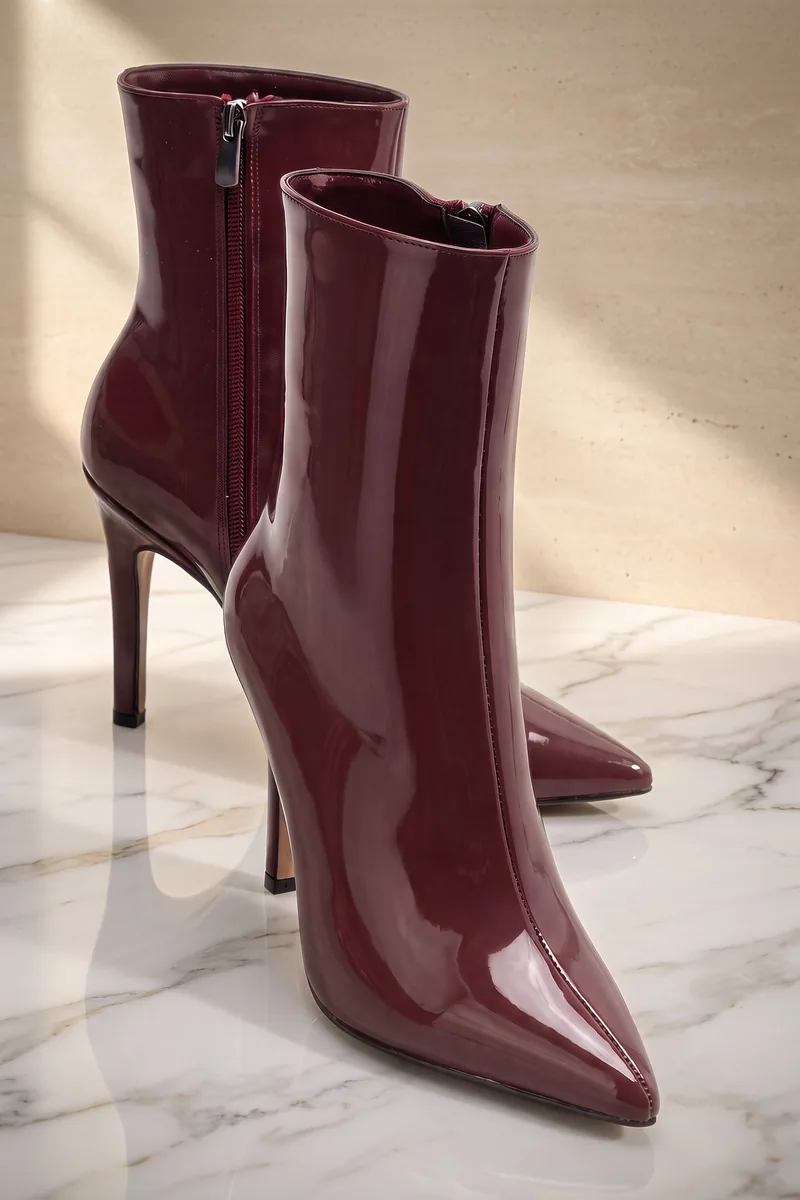 Ece Bordo Rugan Sivri Burun Stiletto Kadın Bot — 3