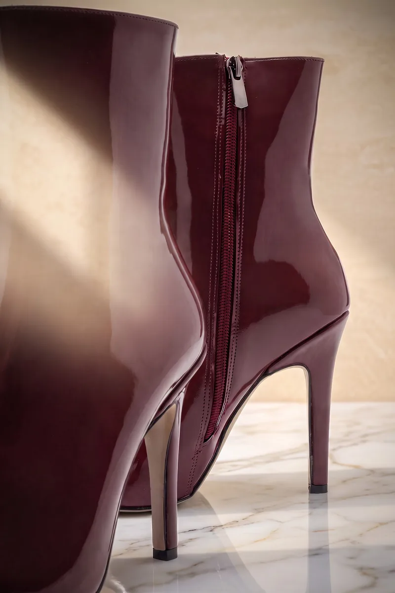 Ece Bordo Rugan Sivri Burun Stiletto Kadın Bot — 4