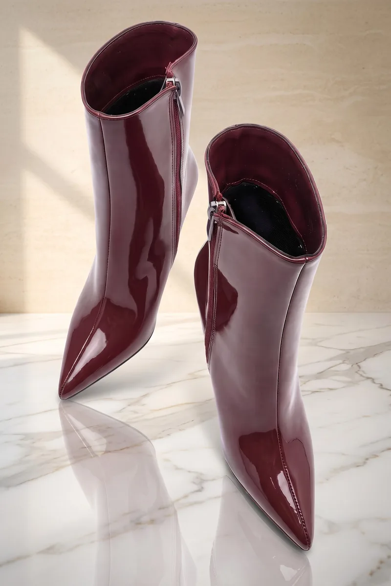 Ece Bordo Rugan Sivri Burun Stiletto Kadın Bot — 6