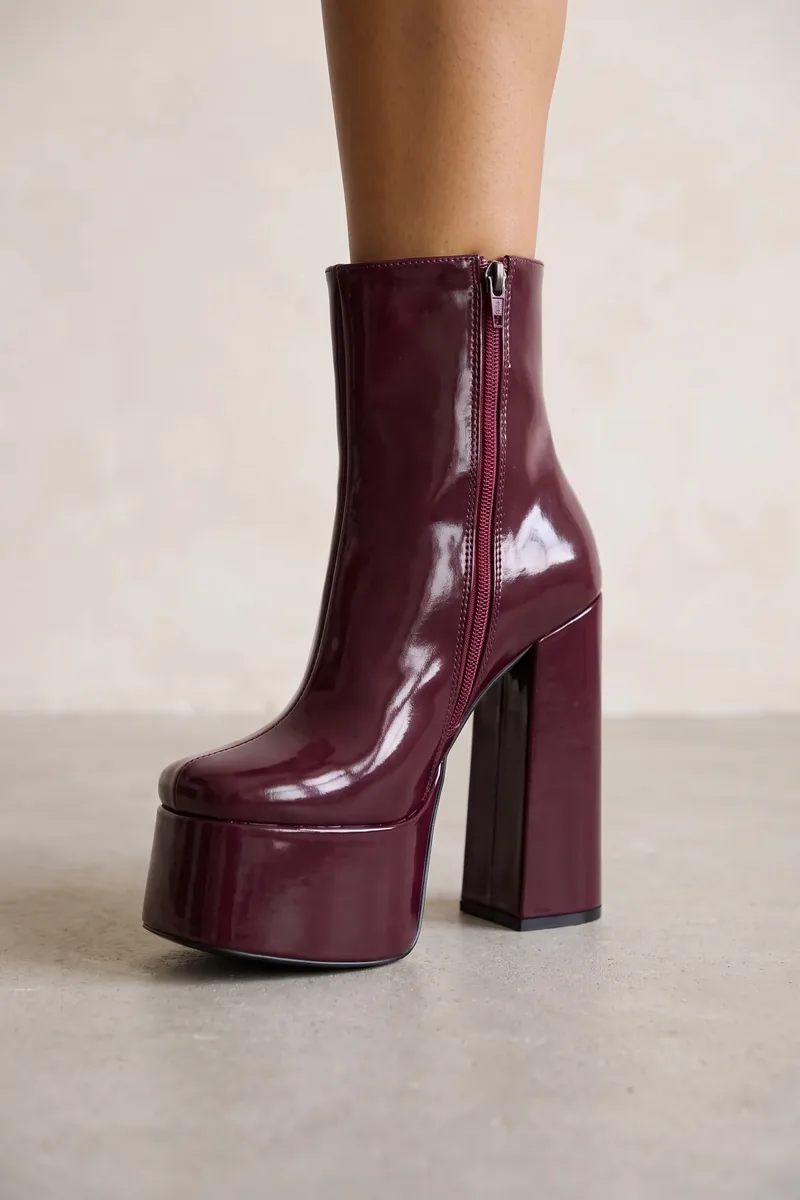 Kenzo Bordo Rugan Fermuarlı Platform Topuklu Kadın Bot — 3