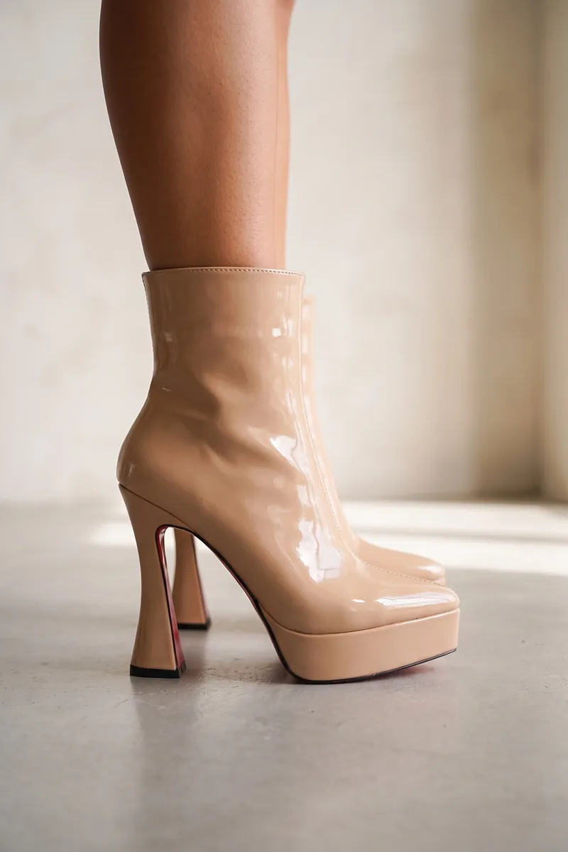 Spaceeee Nude Rugan Platform Tasarım Kadın Çizme Orta Topuklu Ayakkabı — 3