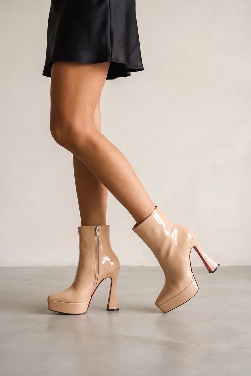 Spaceeee Nude Rugan Platform Tasarım Kadın Çizme Orta Topuklu Ayakkabı — 2
