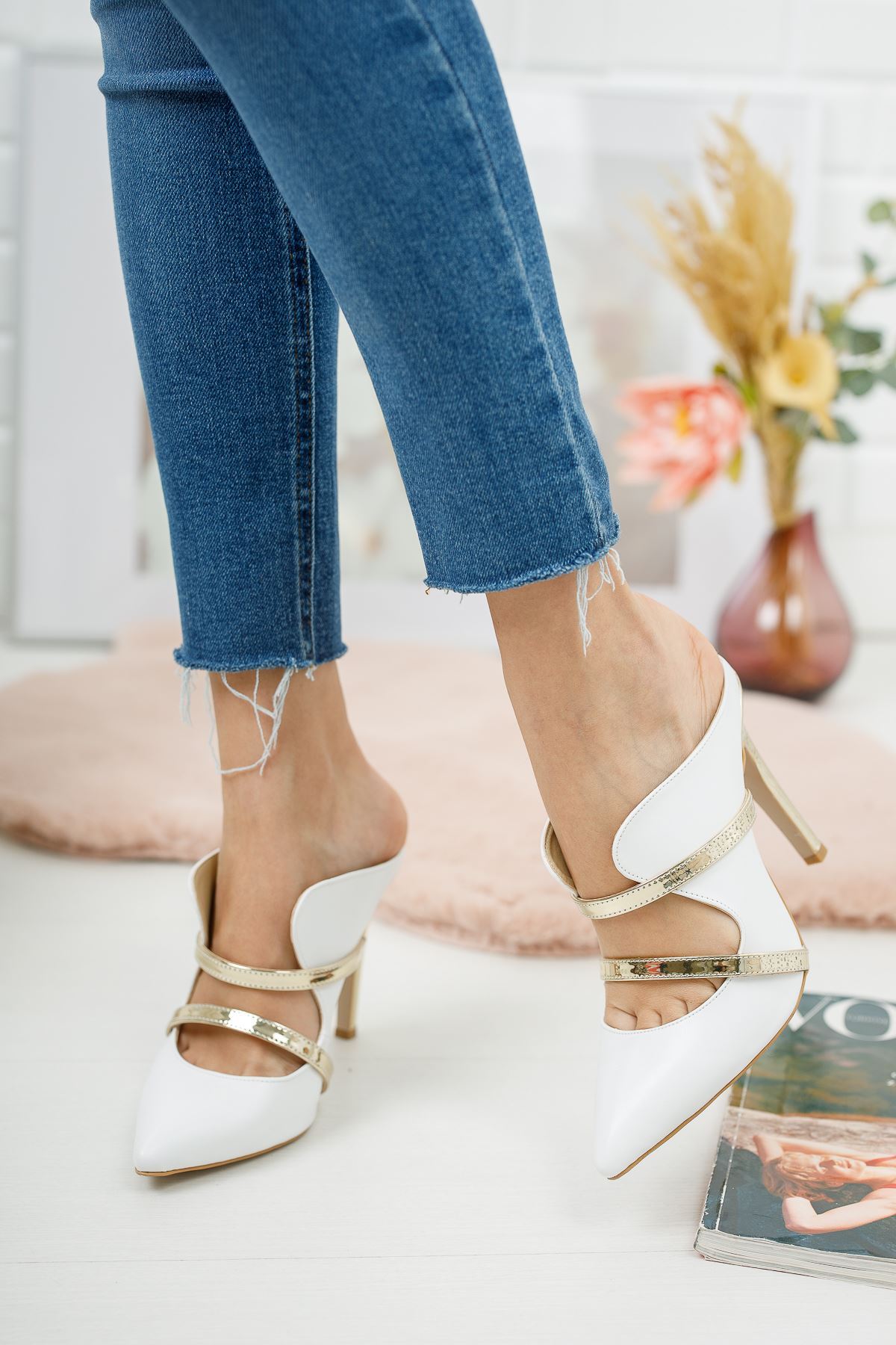 Elenas Beyaz Cilt Kadın Topuklu Ayakkabı