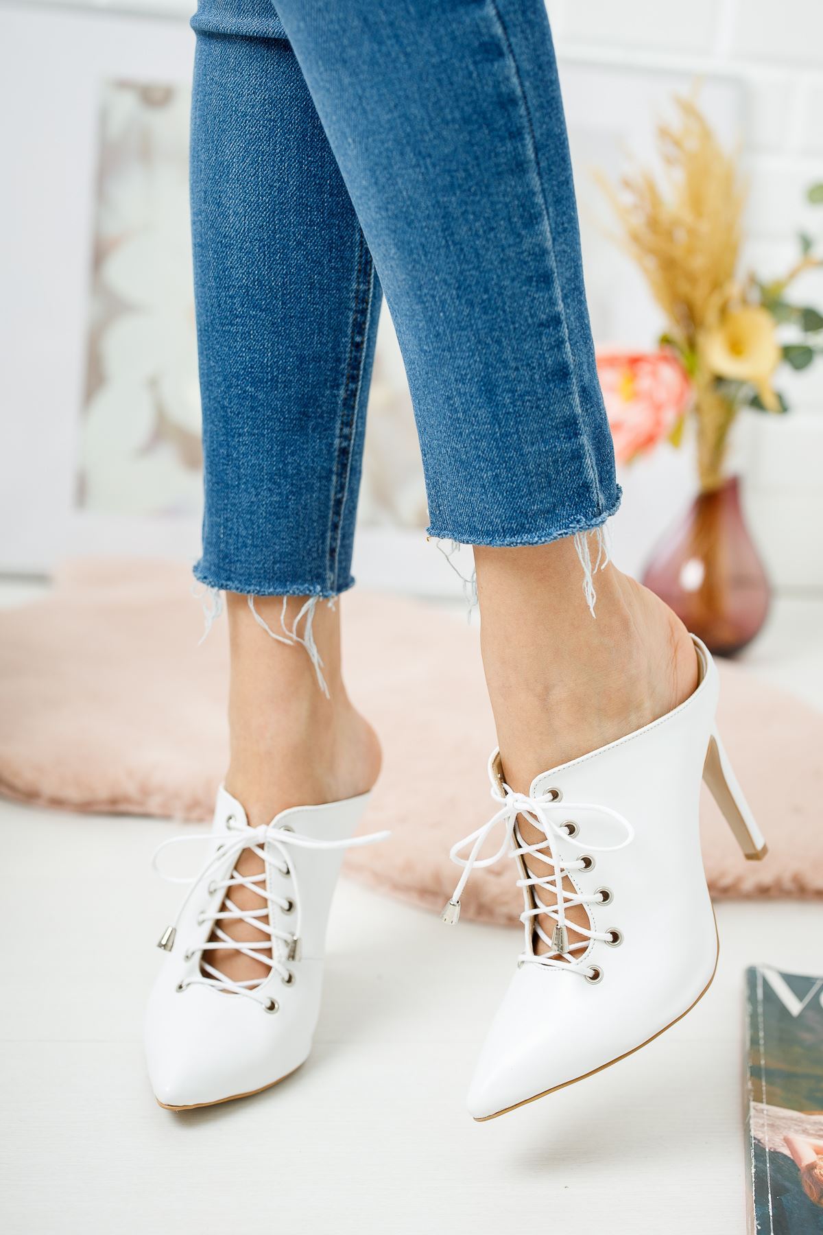 Marina Beyaz Cilt Topuklu Ayakkabı Stiletto