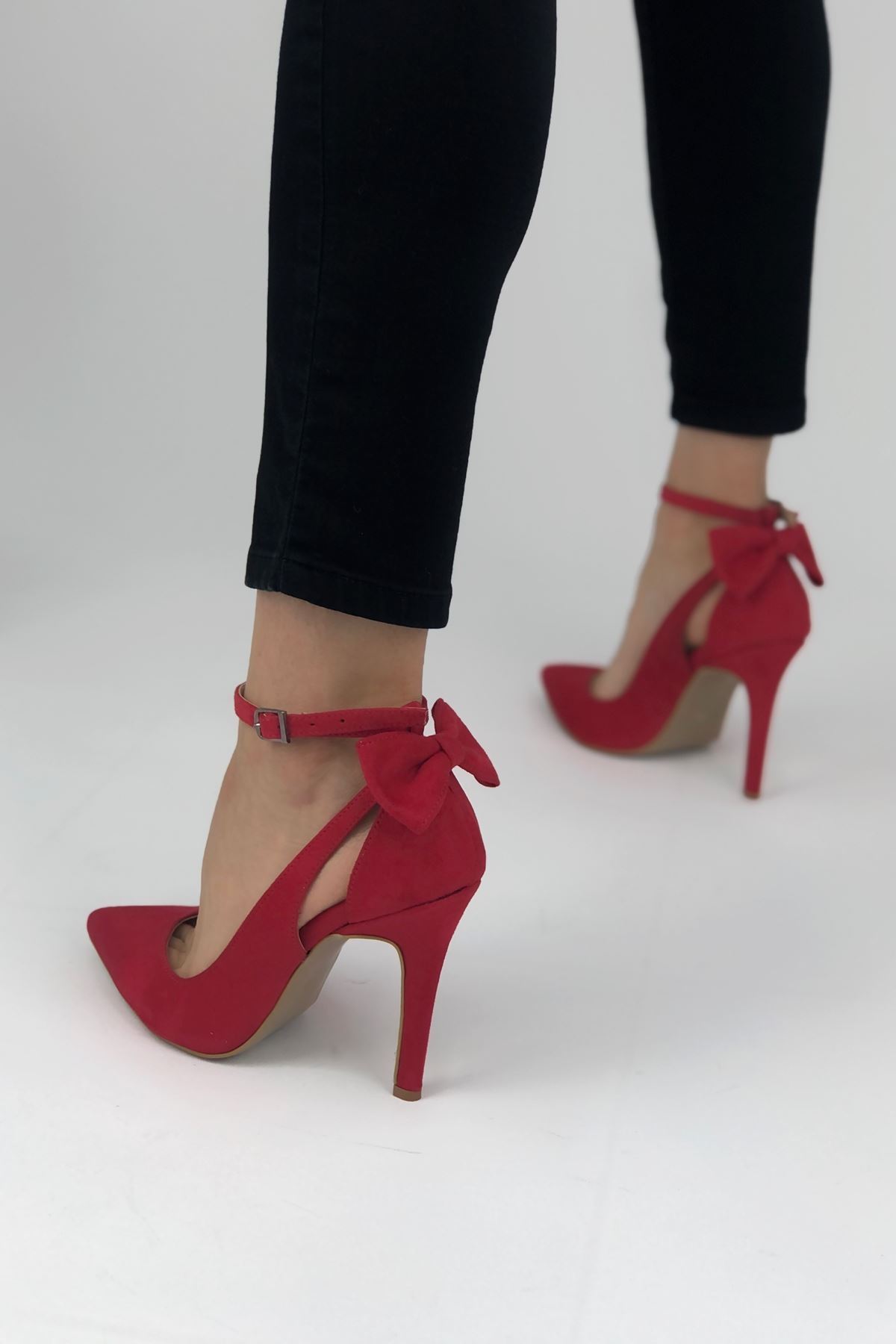 Luther Papyonlu Kırmızı Süet Kadın Ayakkabı