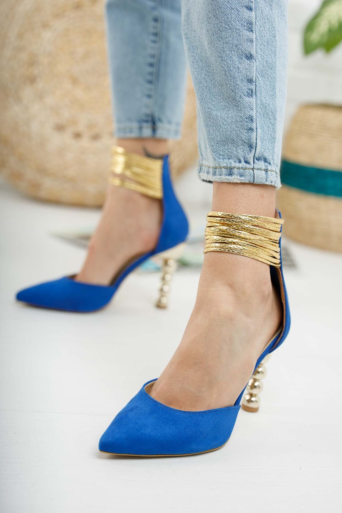 Miny Sax Mavi Süet Topuklu Ayakkabı Stiletto
