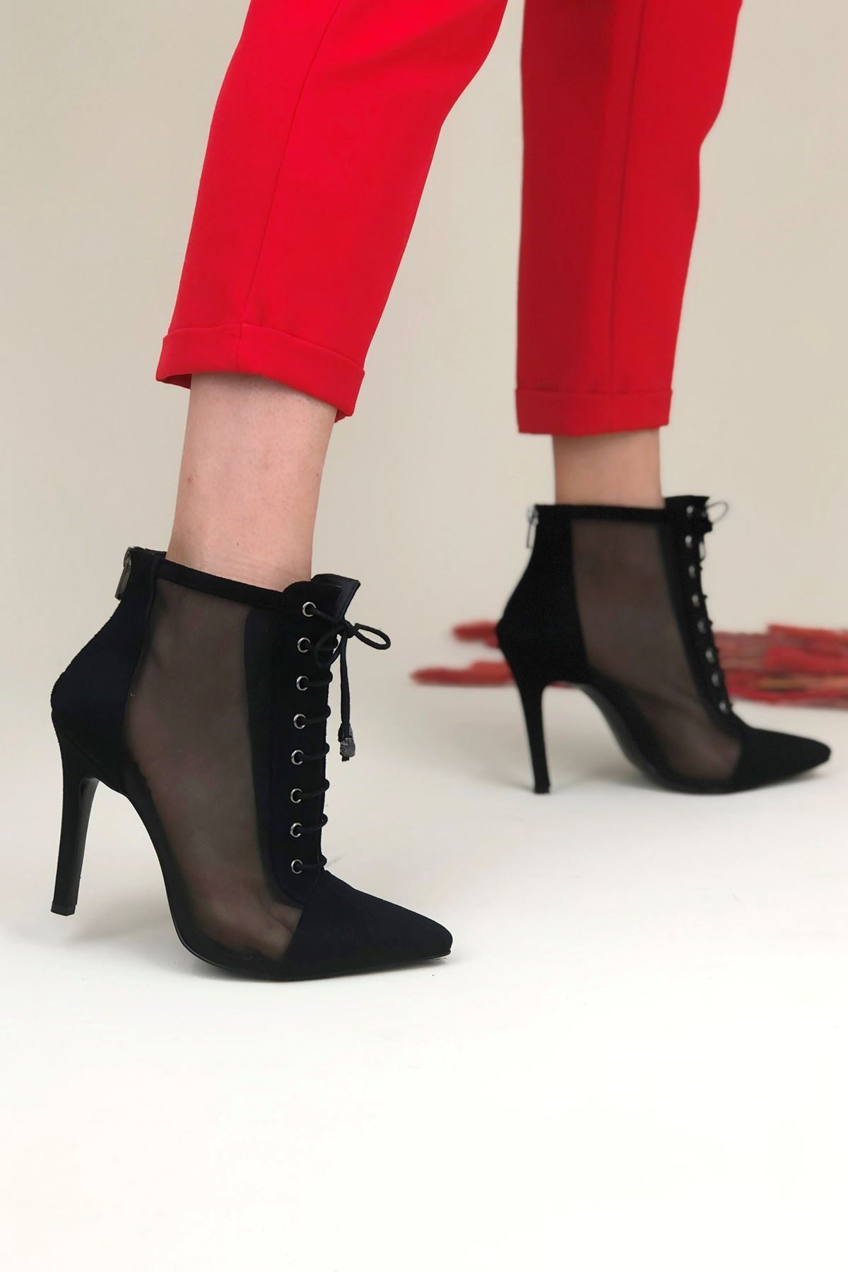Maxi Siyah Süet Topuklu Kadın Ayakkabı