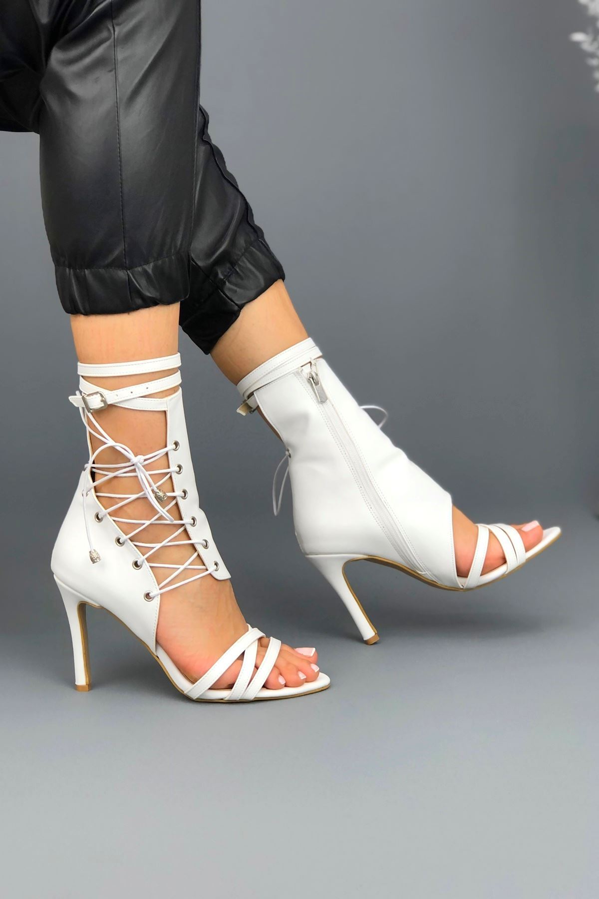 Galya Beyaz Cilt Kadın Topuklu Ayakkabı
