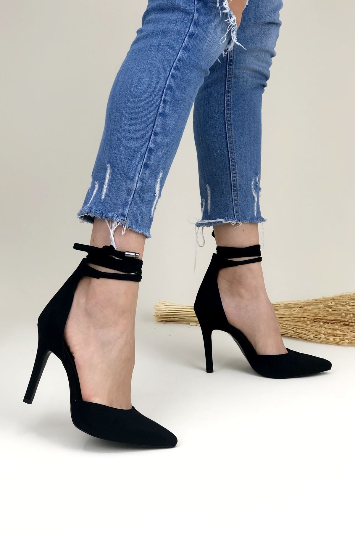 Daris Siyah Süet Topuklu Kadın Ayakkabı