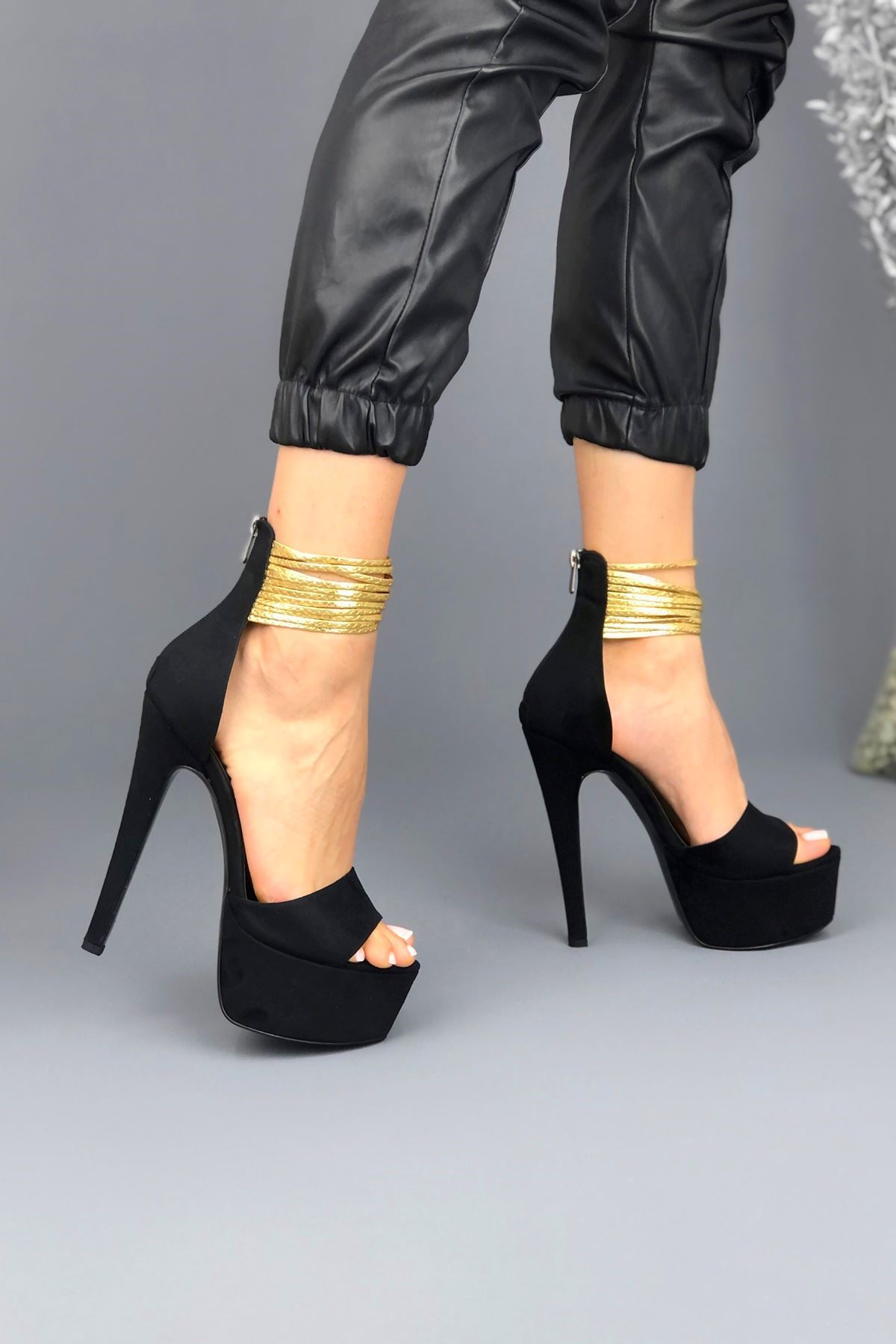 Nigel Siyah Süet Topuklu Kadın Ayakkabı