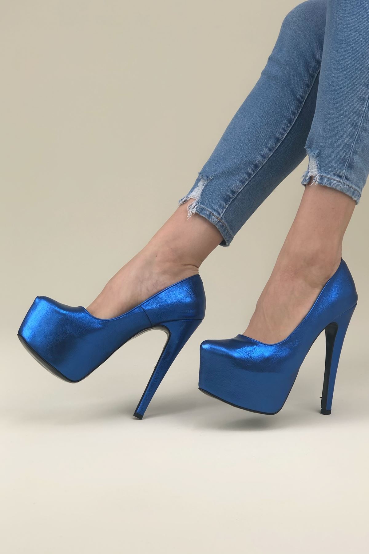 Ribbon Sax Mavi Parlak Platform Kadın Ayakkabı