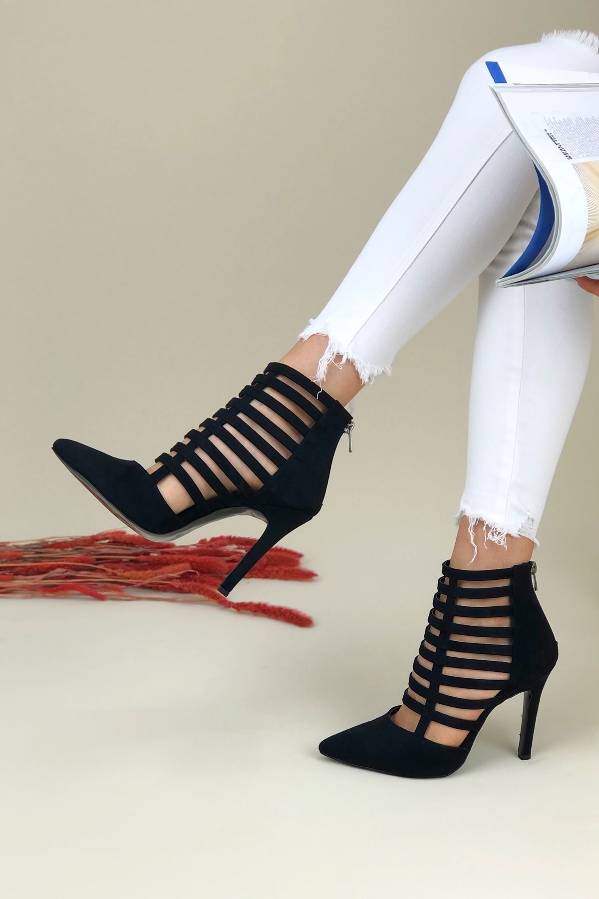 Edgar Siyah Süet Kadın Topuklu Ayakkabı