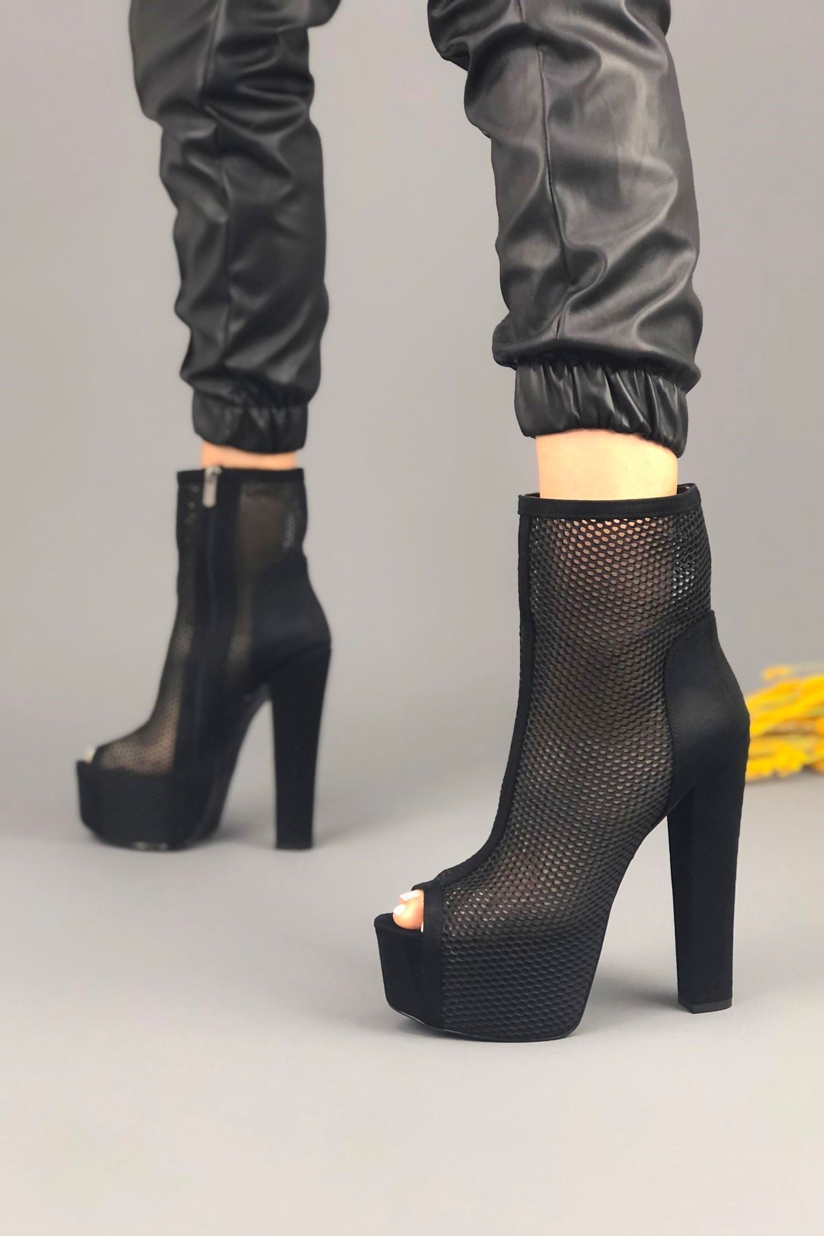 Yoko Siyah Süet Siyah File Kadın Platform Ayakkabı