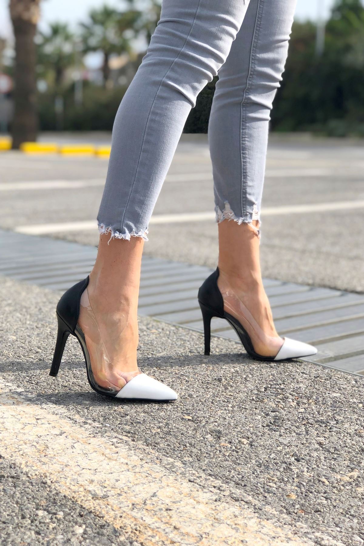 Fabien Siyah - Beyaz Cilt Topuklu Kadın Ayakkabı
