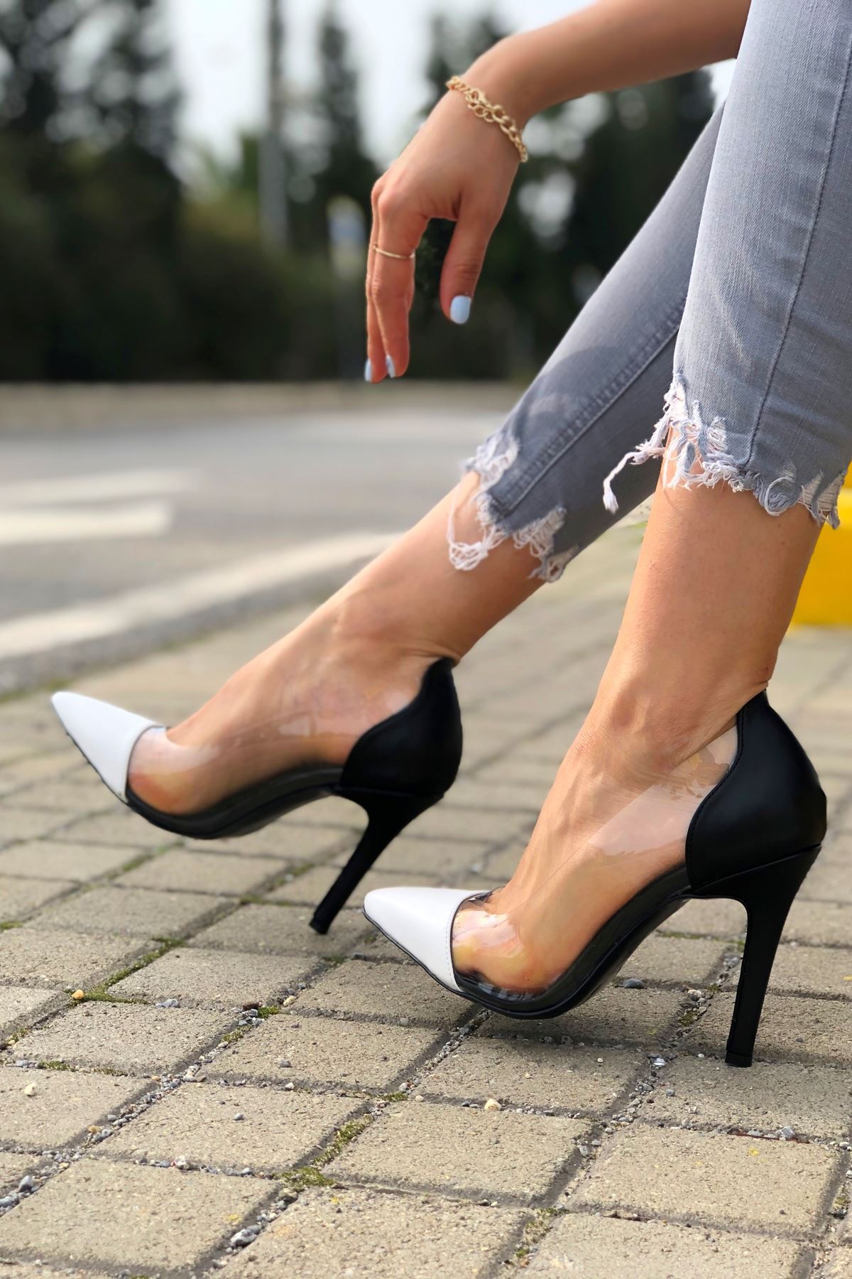 Fabien Siyah - Beyaz Cilt Topuklu Kadın Ayakkabı