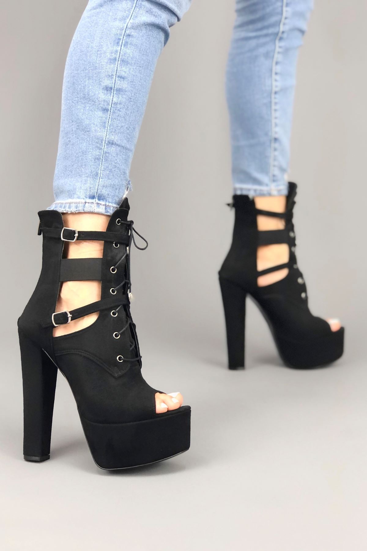 Missia Siyah Süet Topuklu Kadın Ayakkabı