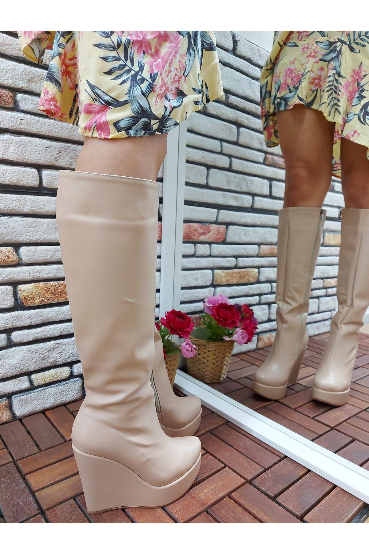 Kelly Ten Cilt Dolgu Topuklu Kadın Çizme