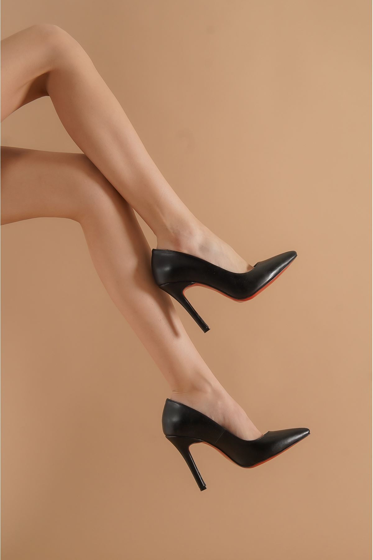 Tokyo Siyah Cilt Kadın Topuklu Ayakkabı Stiletto