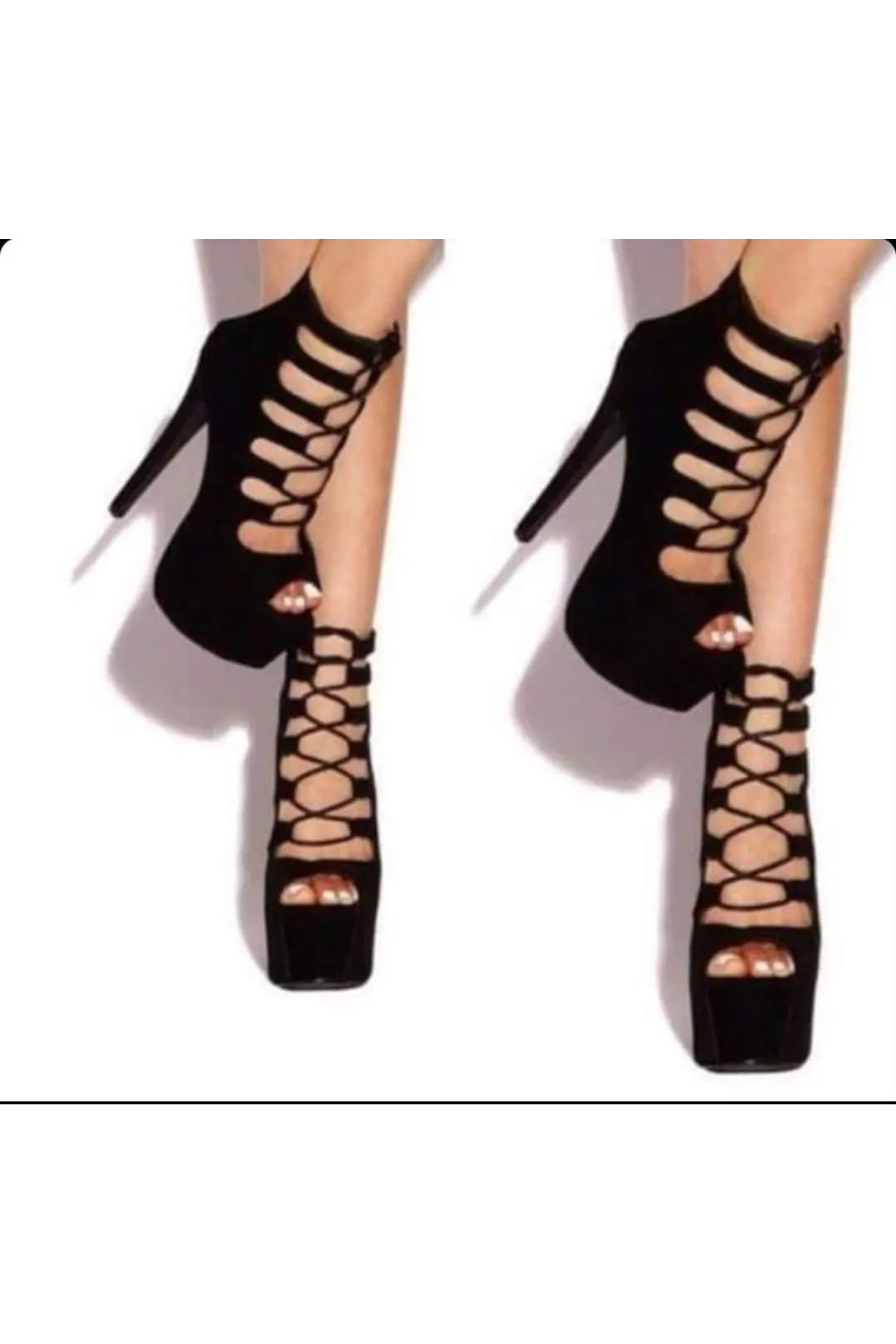  Gayne Siyah Süet Kadın Topuklu Ayakkabı 