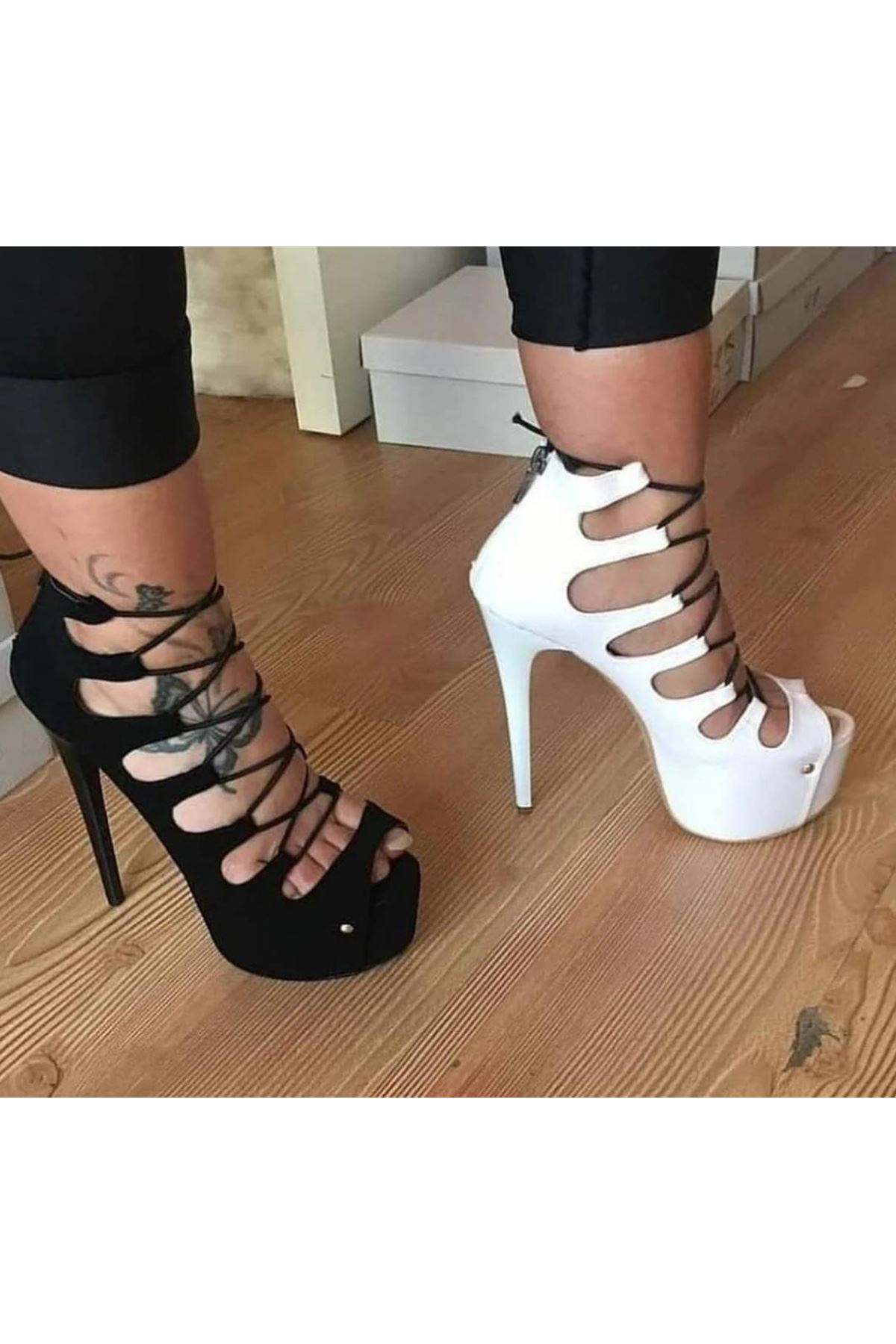 Gayne Beyaz Deri Kadın Topuklu Ayakkabı