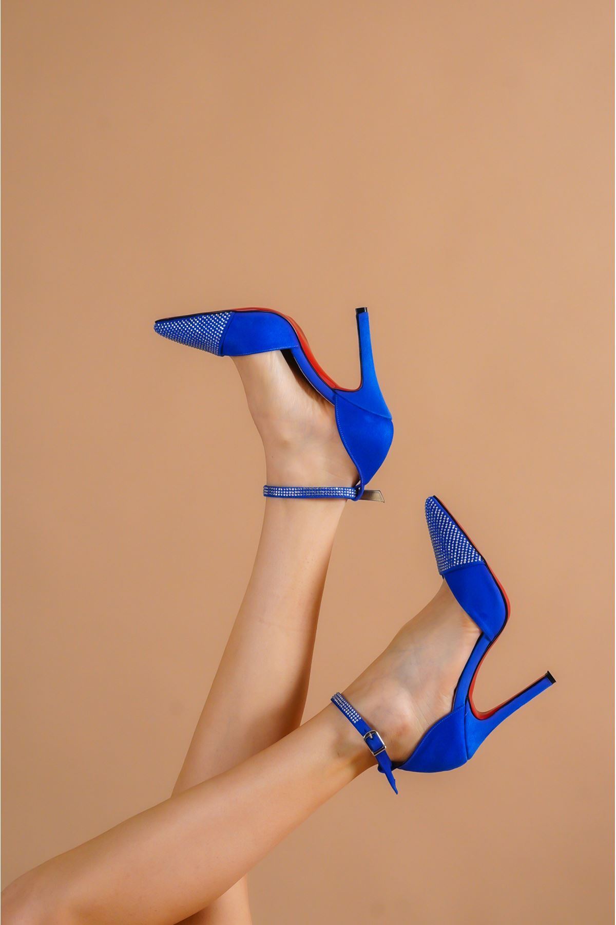 Fiona Sax Süet Taş Detaylı Kadın Topuklu Ayakkabı Stiletto