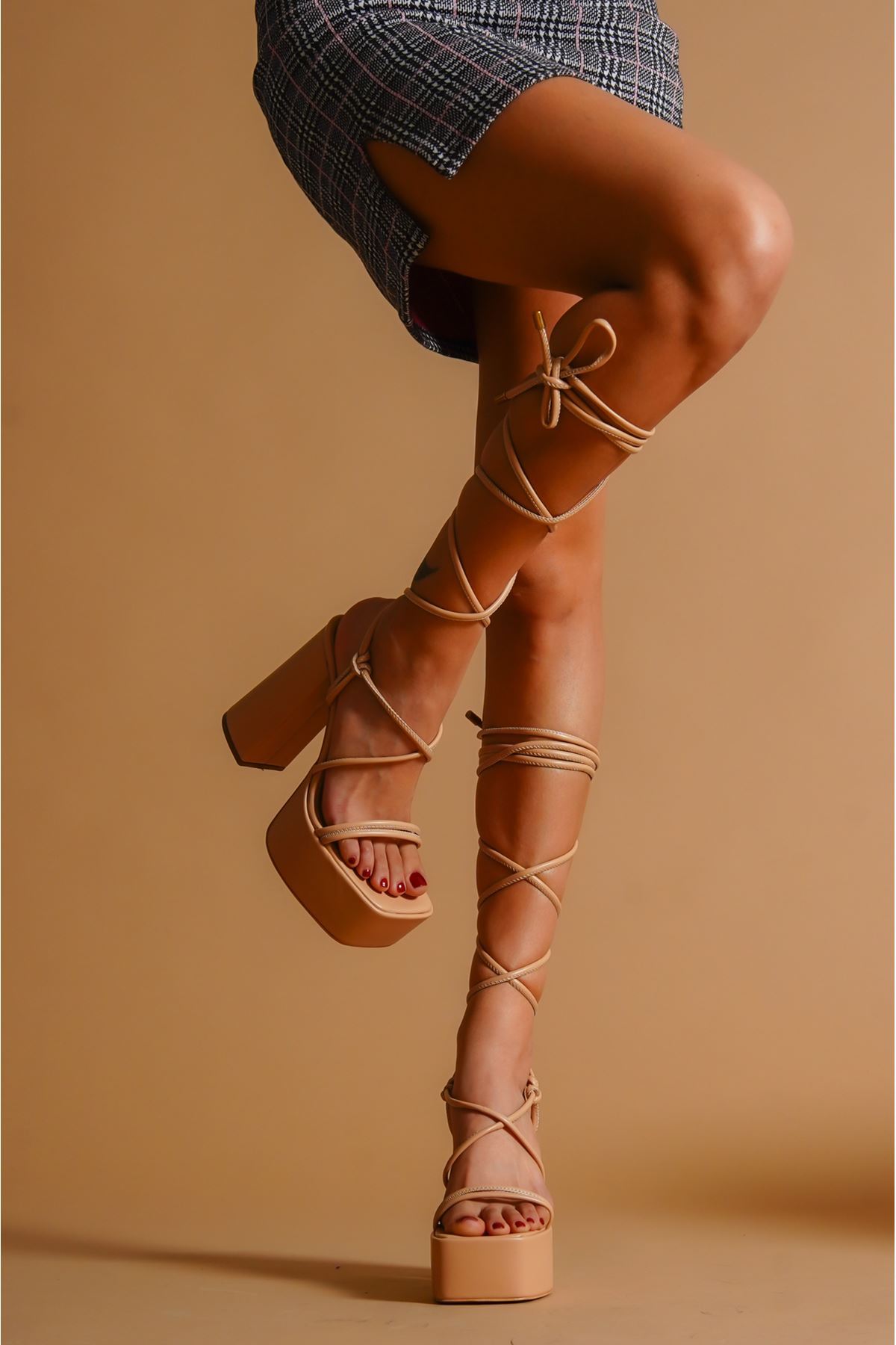 Harper  Nude Cilt Biyeli Tasarım Platform Kadın Ayakkabı