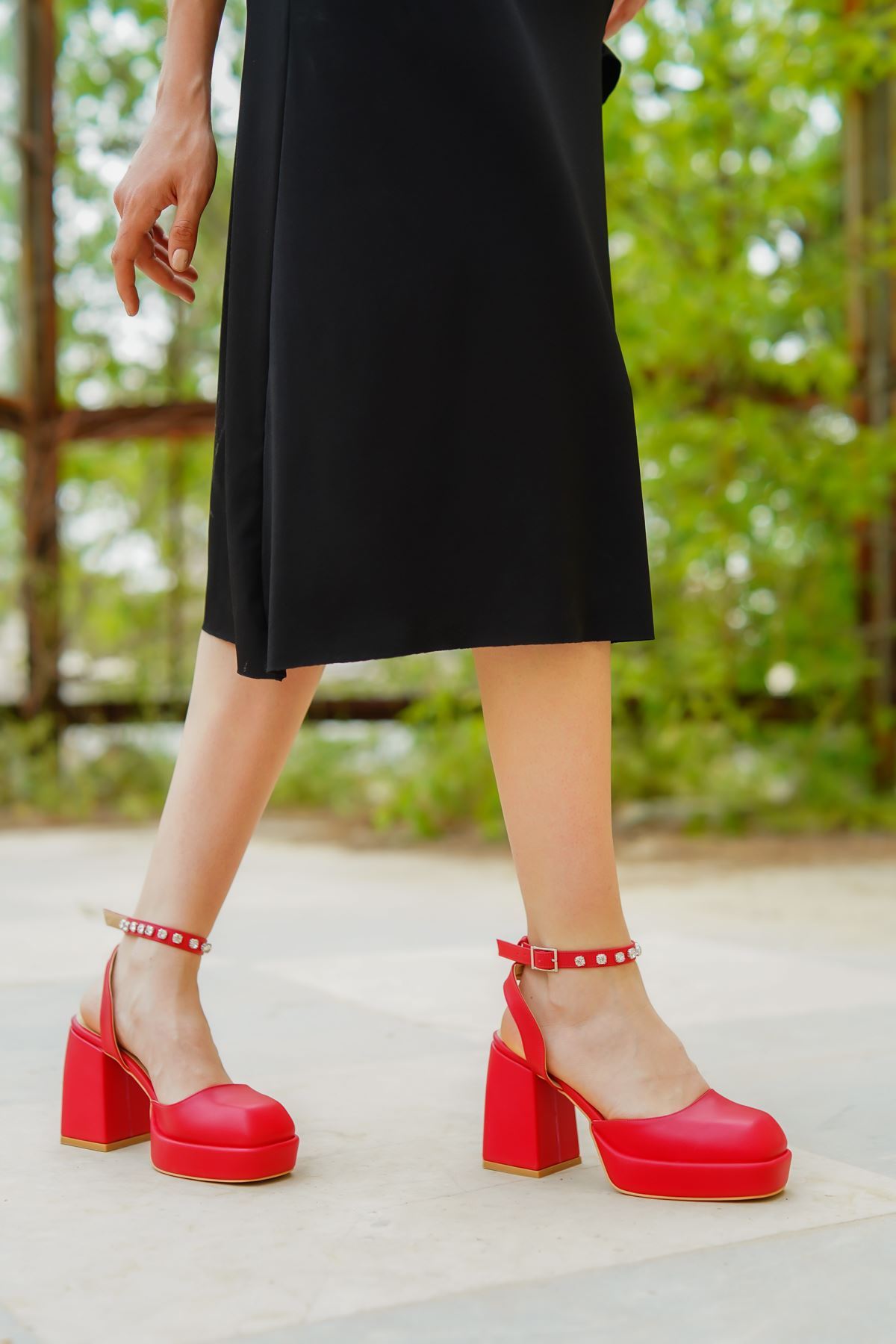 Alices Kırmızı  Cilt Platform Kadın Ayakkabı