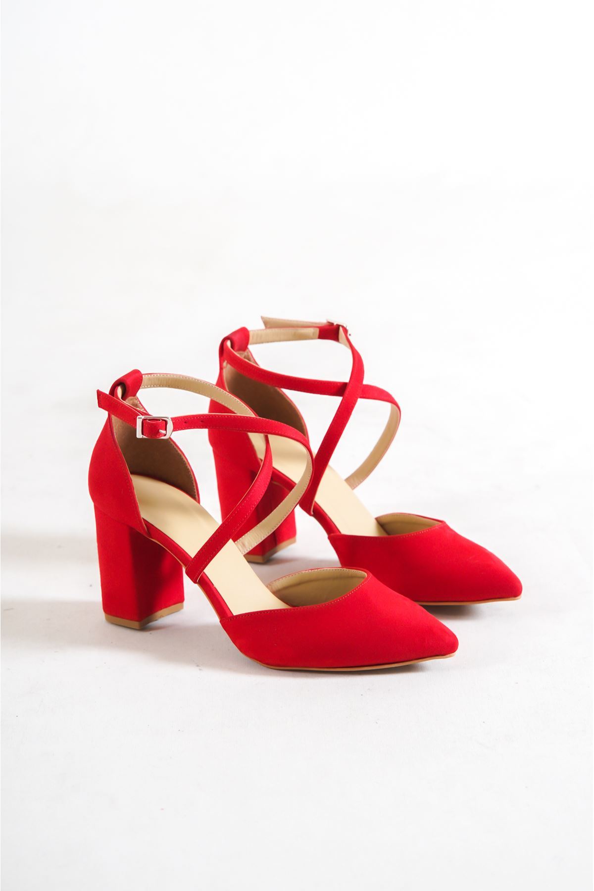 Captur Kırmızı Süet Kısa Topuklu Kadın Ayakkabı