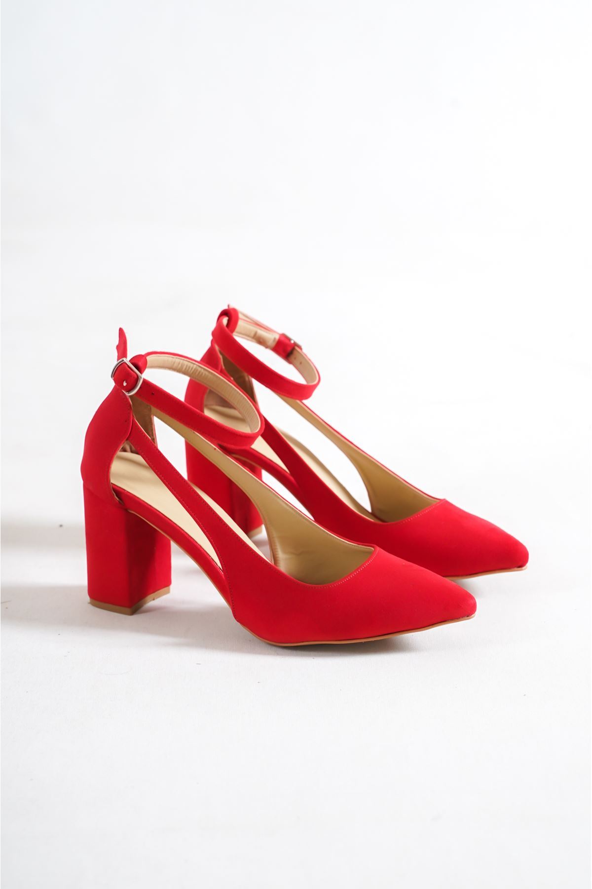 Hilux Kırmızı Süet Kısa Topuklu Kadın Ayakkabı