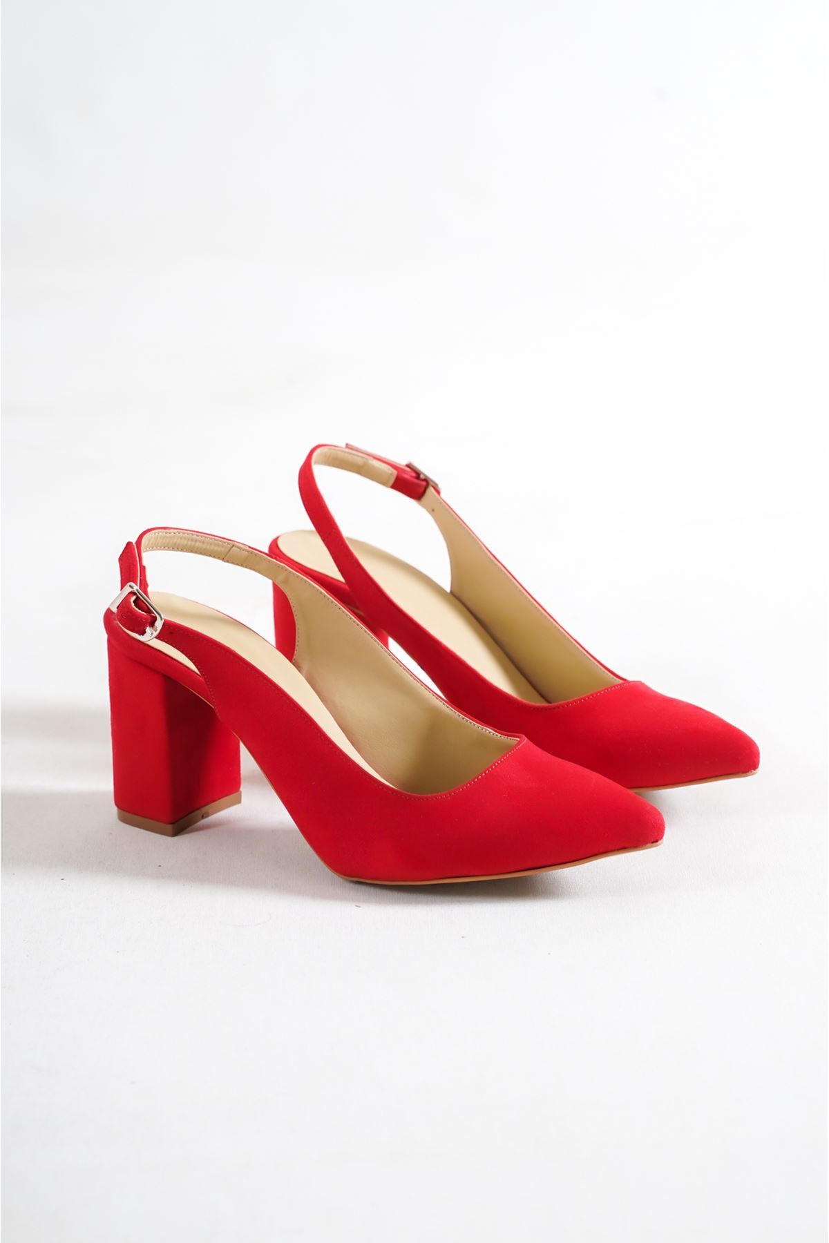 Macan Kırmızı Süet Kısa Topuklu Kadın Ayakkabı