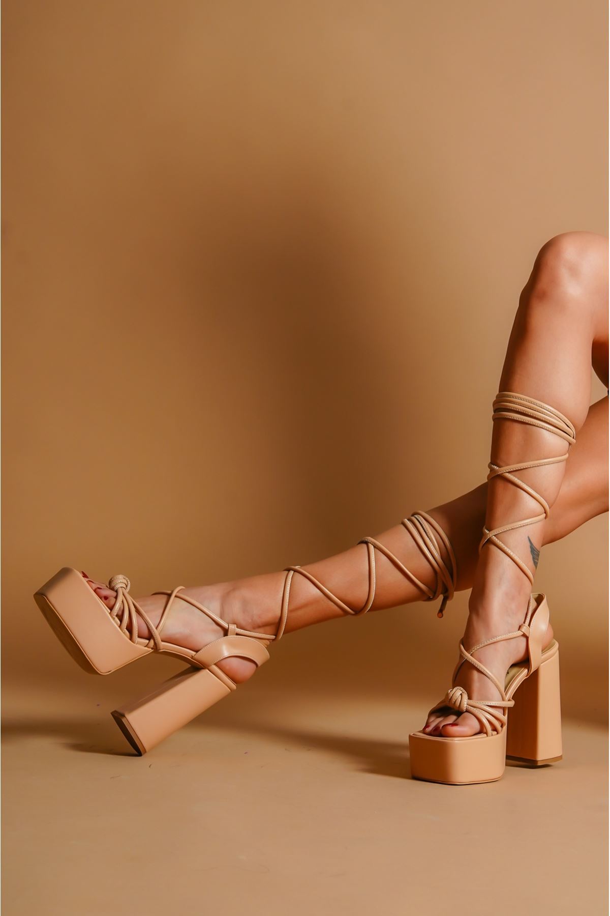 Hanna Nude Cilt Düğüm Biyeli Tasarım Platform Kadın Ayakkabı