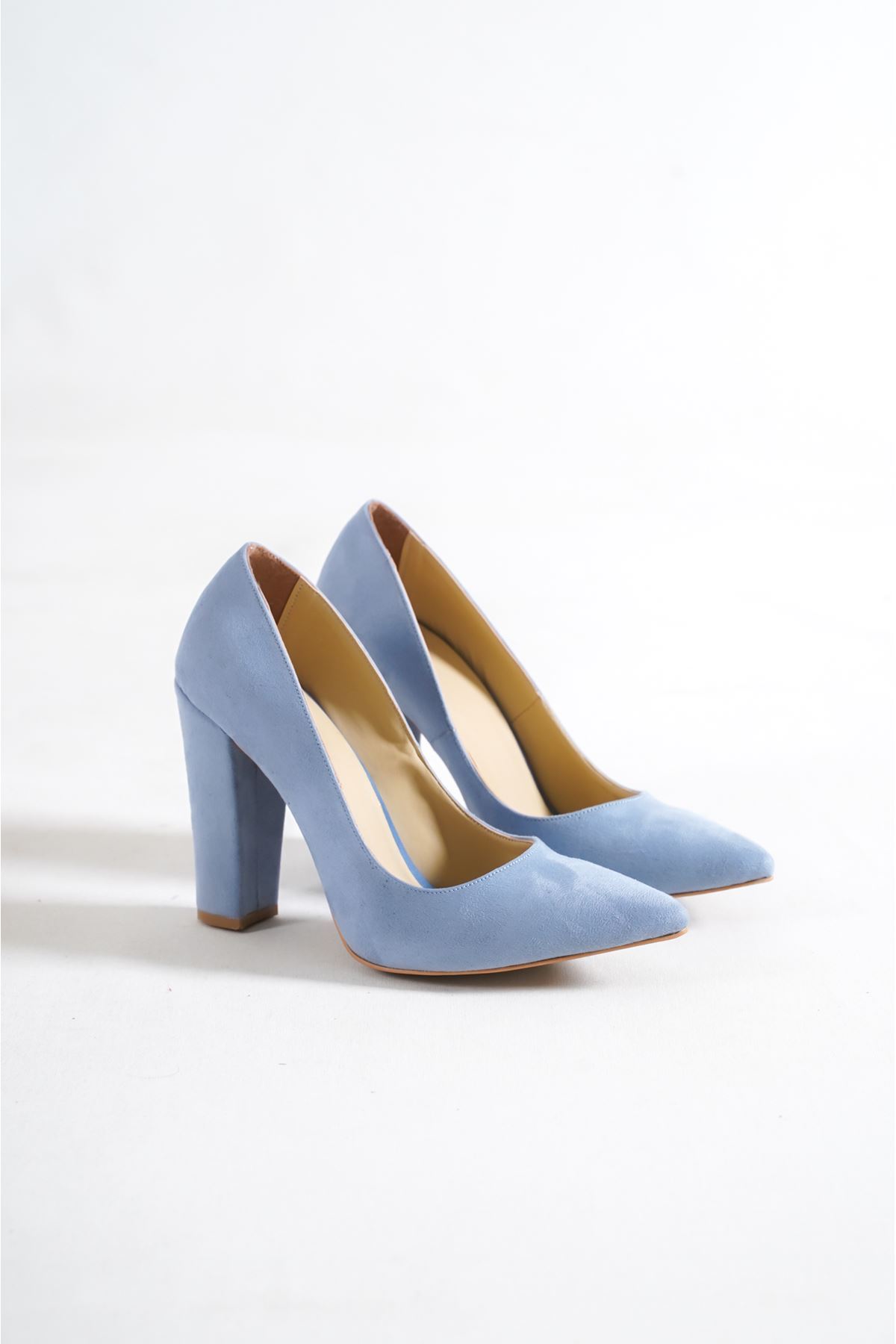 Tokyo Bebe mavi Süet Kadın Kalın Topuklu Ayakkabı Stiletto