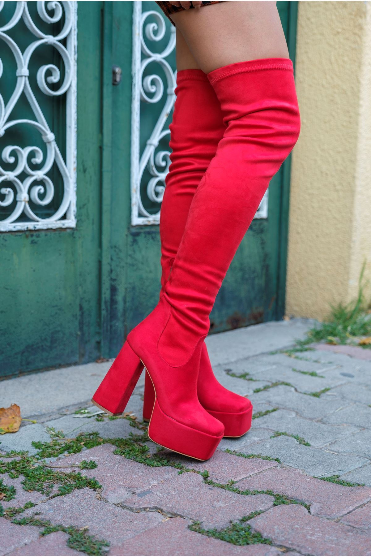 Sandero Kırmızı Süet  Tasarım Platform  Kadın Ayakkabı