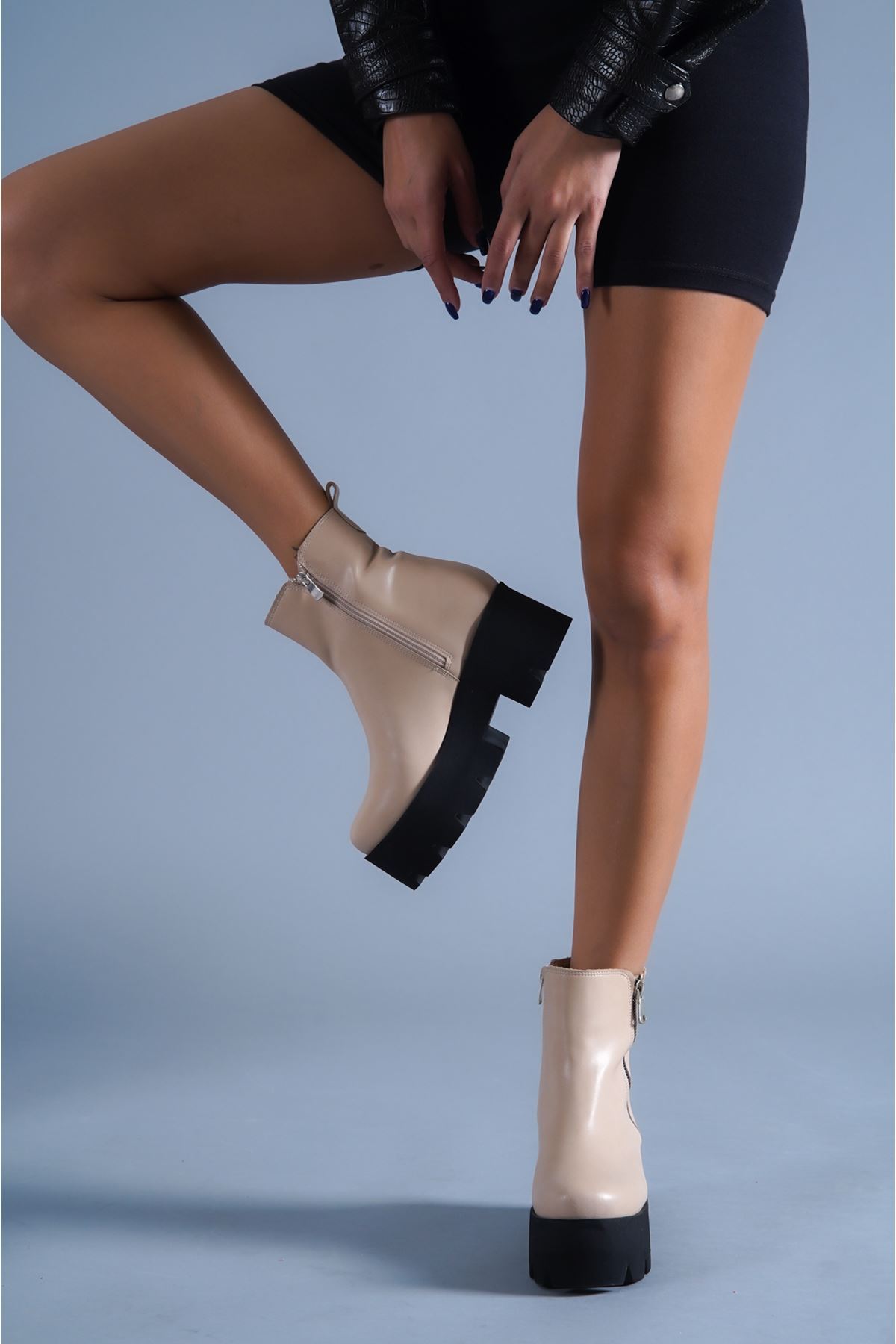 Nude Cilt Çift Fermuarlı Platform  Kadın Ayakkabı Baylee