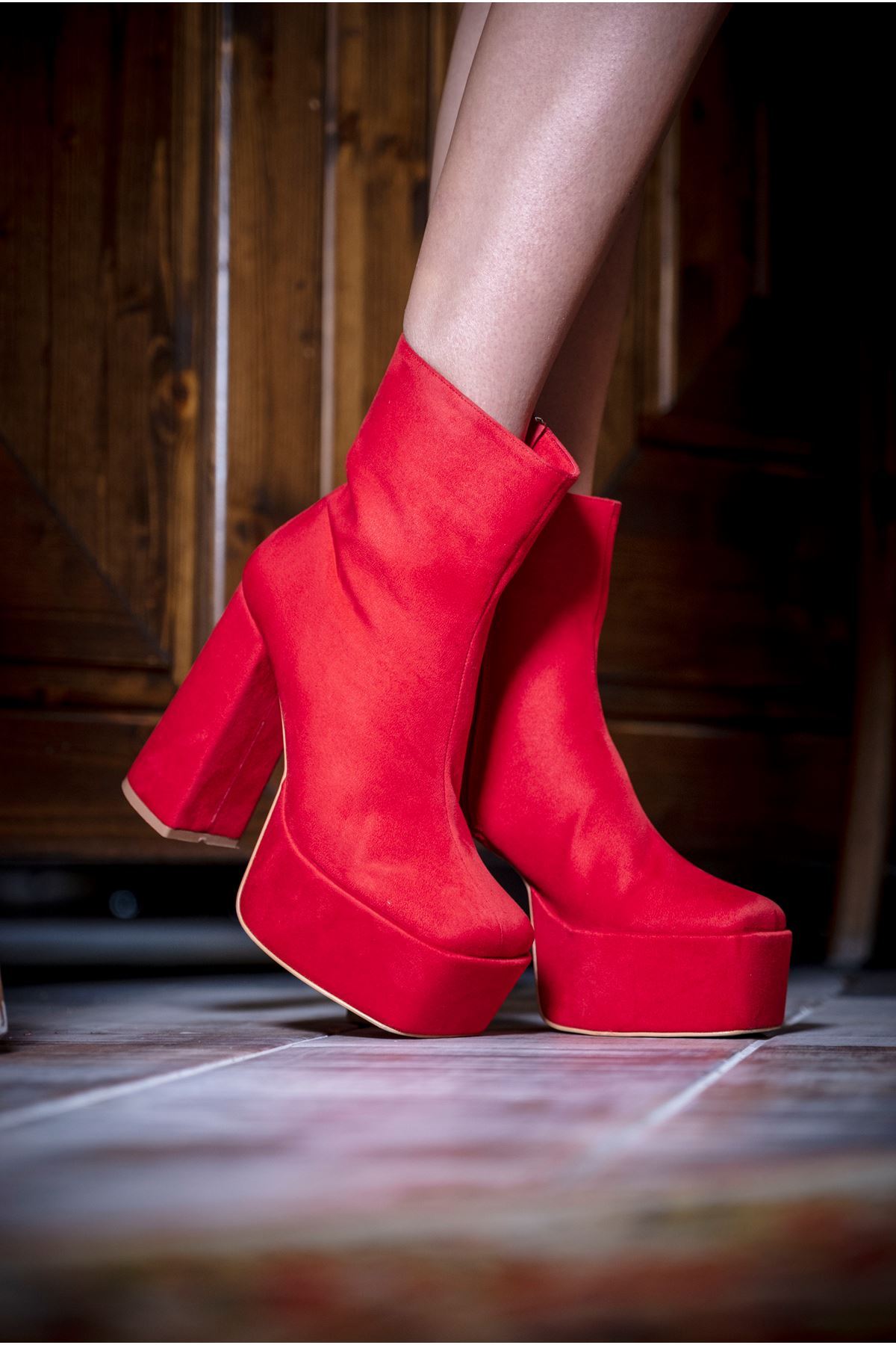 Getz Kırmızı Süet Tasarım Platform  Kadın Ayakkabı
