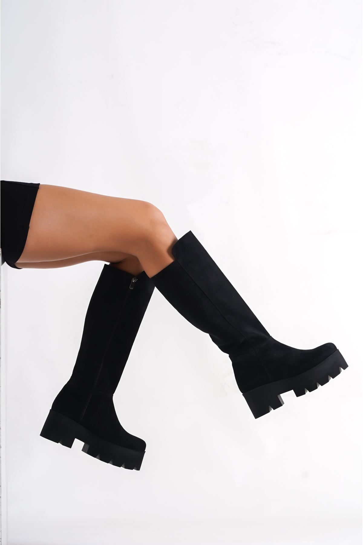 Siyah Süet Platform  Kadın Ayakkabı Dawe