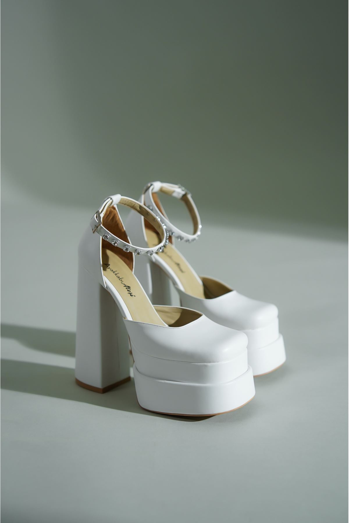 Beyaz Cilt Çift  Platform Tasarım Kadın Ayakkabı Figoc