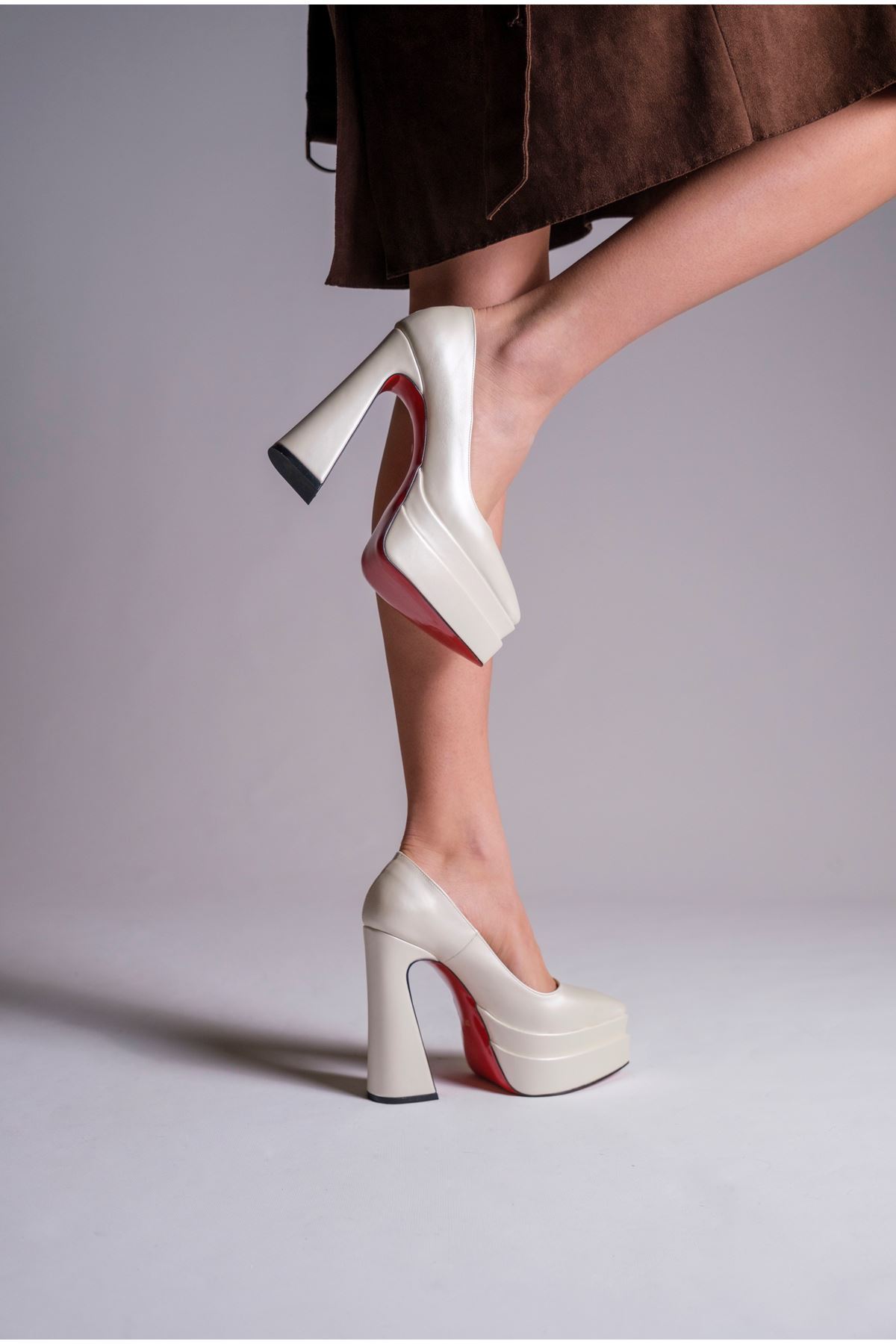 Sedef Cilt Çift  Platform Özel Tasarım Kadın Ayakkabı Rigel