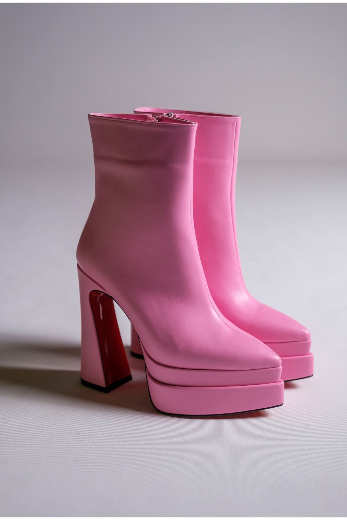 Pembe Cilt  Çift  Platform Özel Tasarım Kadın Bot Ayakkabı Mojo