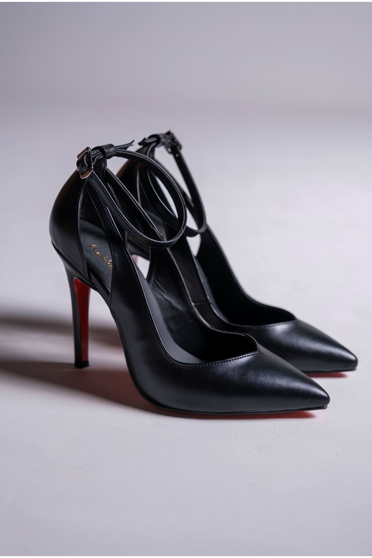 Bride Siyah Cilt  Kadın İnce Topuklu Ayakkabı Stiletto