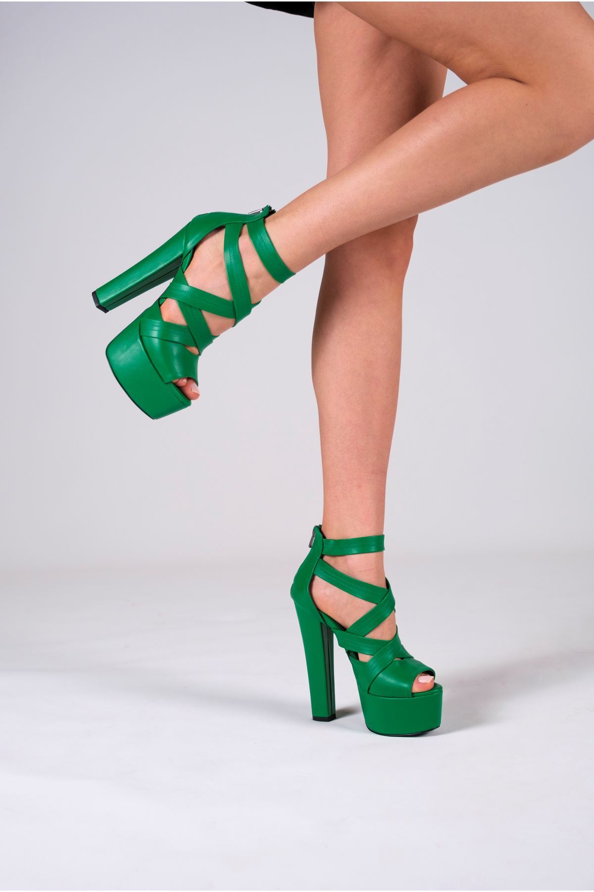 Peri Yeşil Cilt  Platform Kadın Ayakkabı