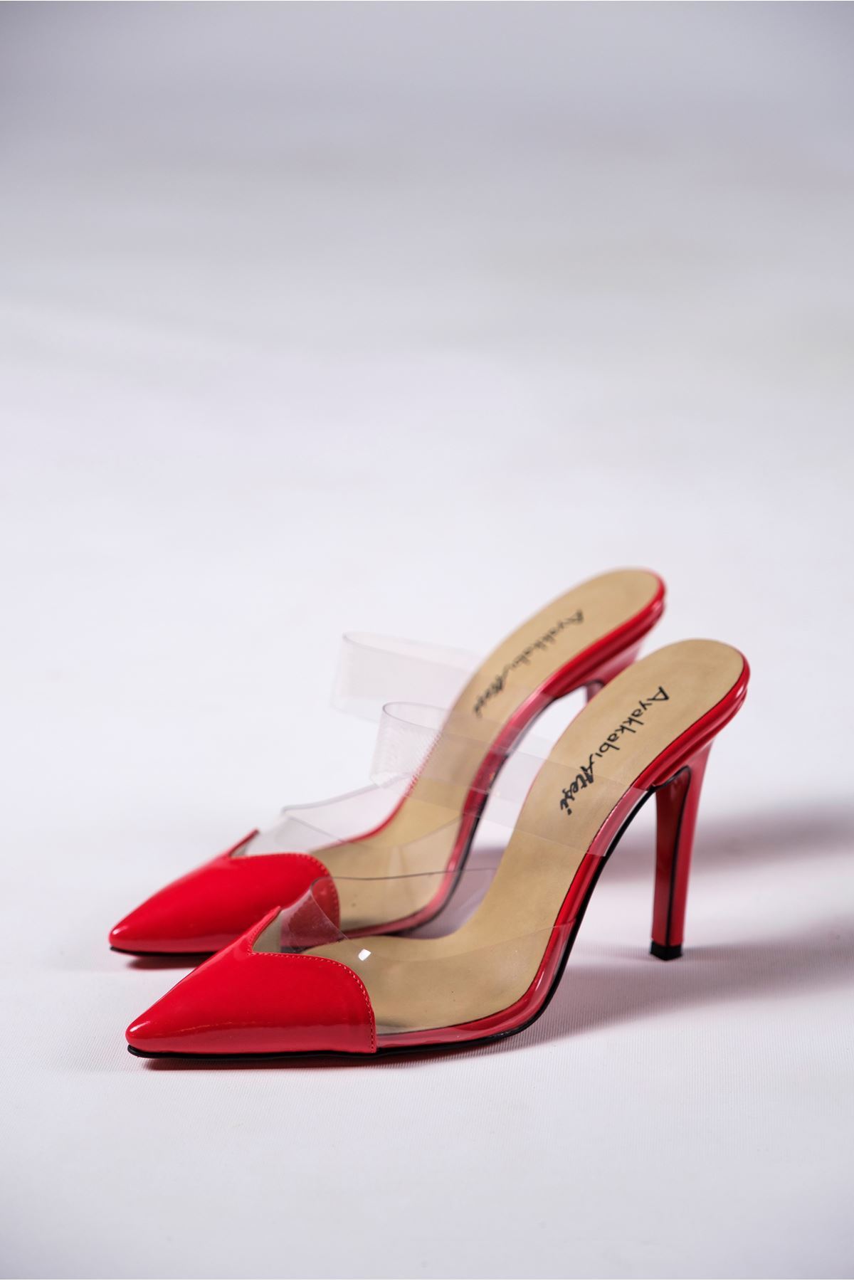 Kırmızı Rugan -Şeffaf Kadın İnce Topuklu Ayakkabı Stiletto Vario