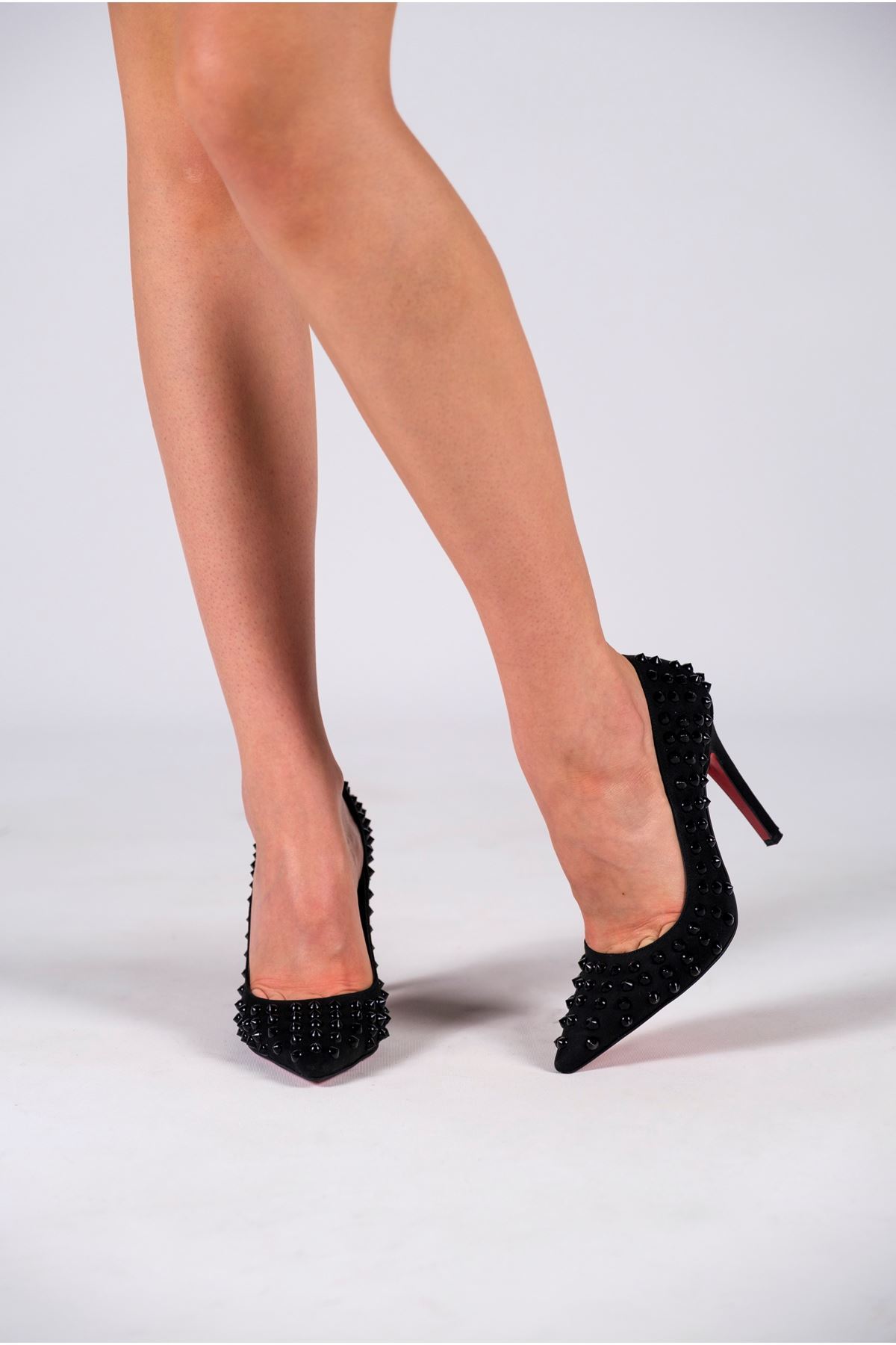 Siyah Süet Troklu Kadın Topuklu Özel Tasarım Ayakkabı Stiletto Kaju