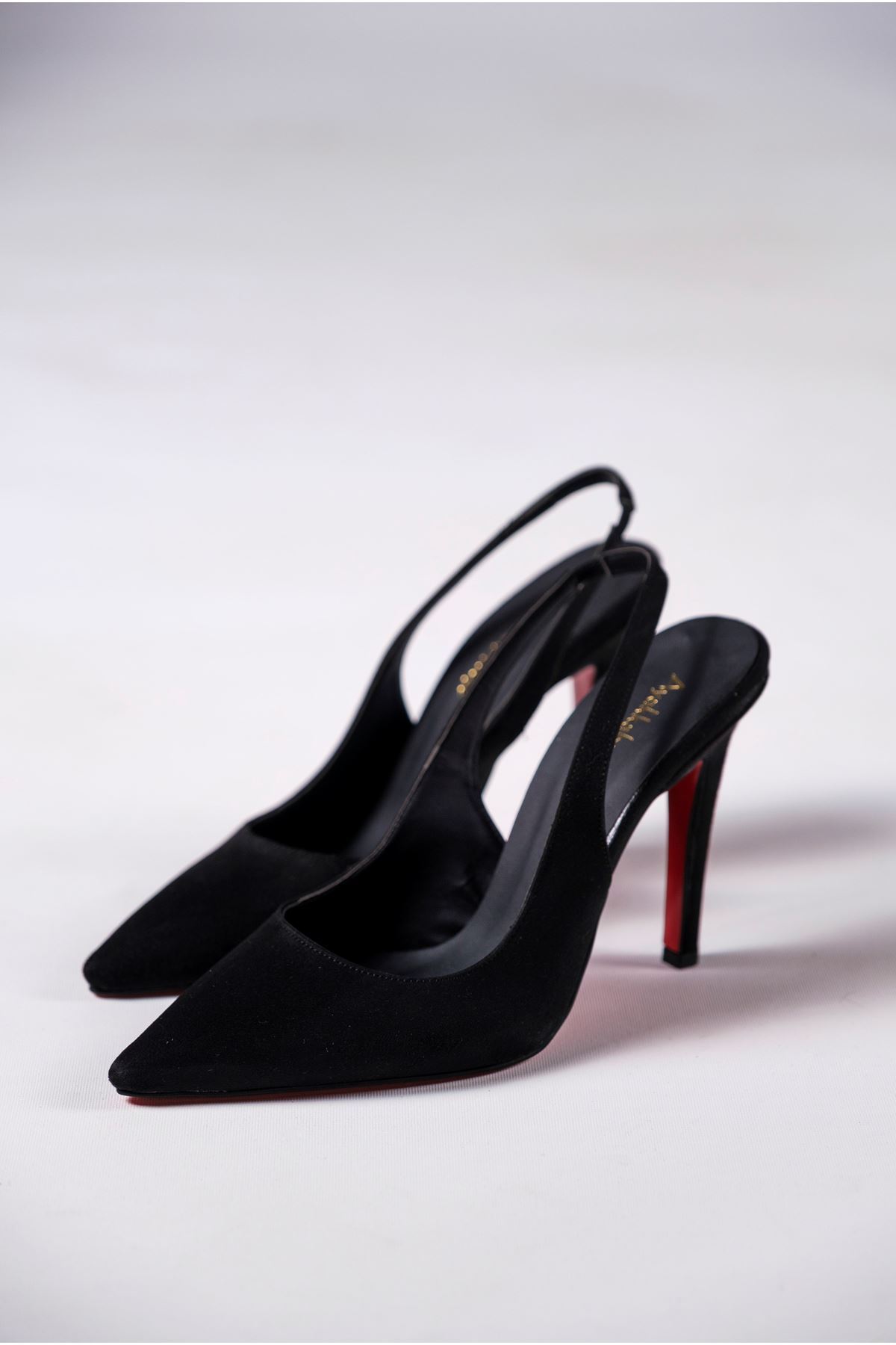 Siyah Süet Kadın Topuklu Özel Tasarım Ayakkabı Stiletto Madison