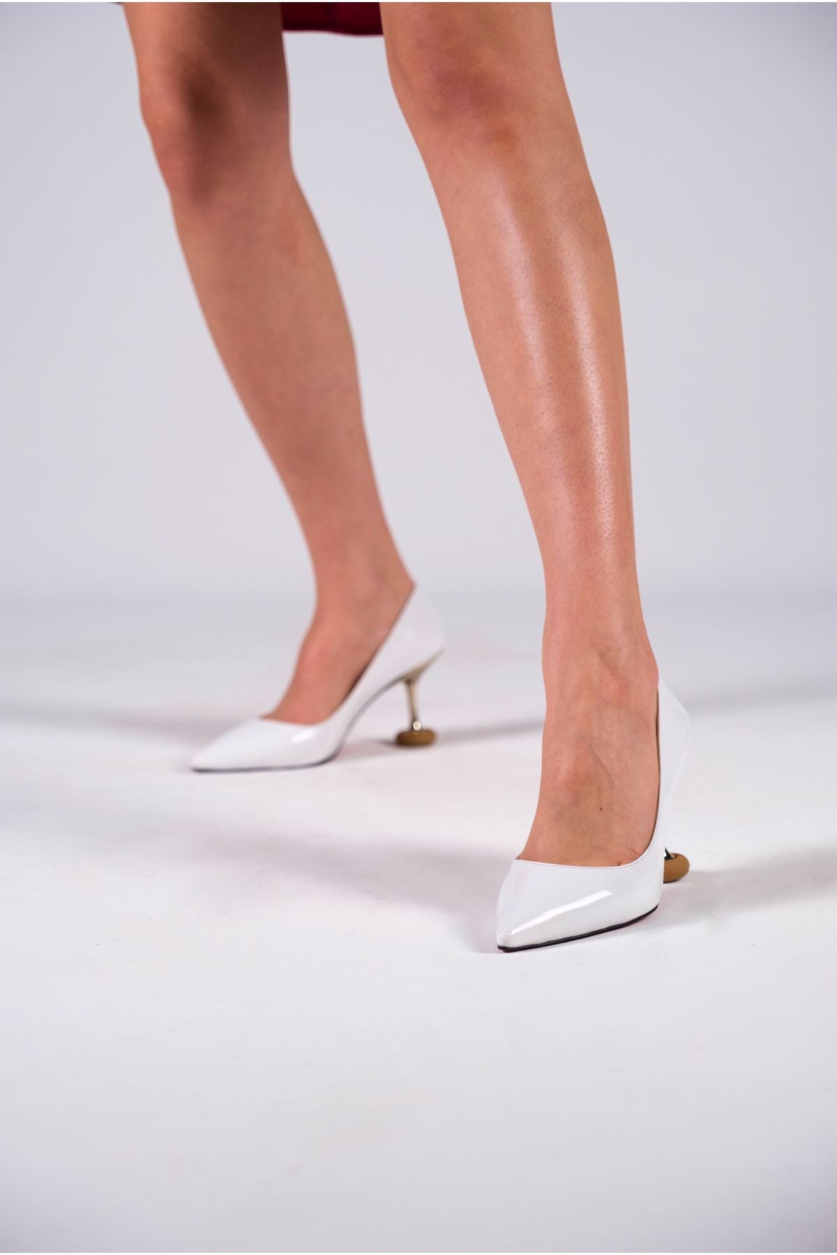 Beyaz Rugan Kadın Özel Tasarım Topuklu Ayakkabı Stiletto Renate