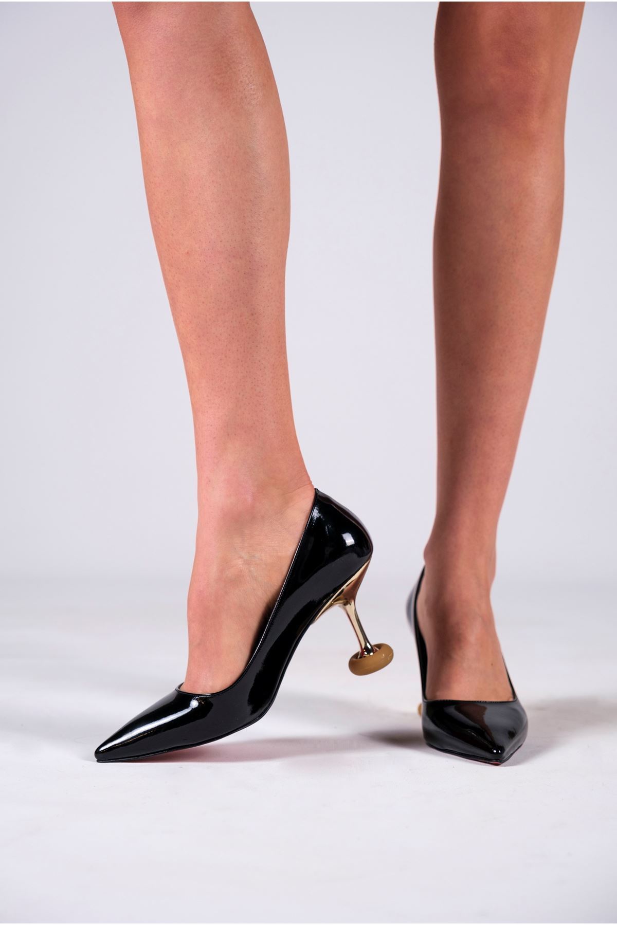 Siyah Rugan Kadın Özel Tasarım Topuklu Ayakkabı Stiletto Renate