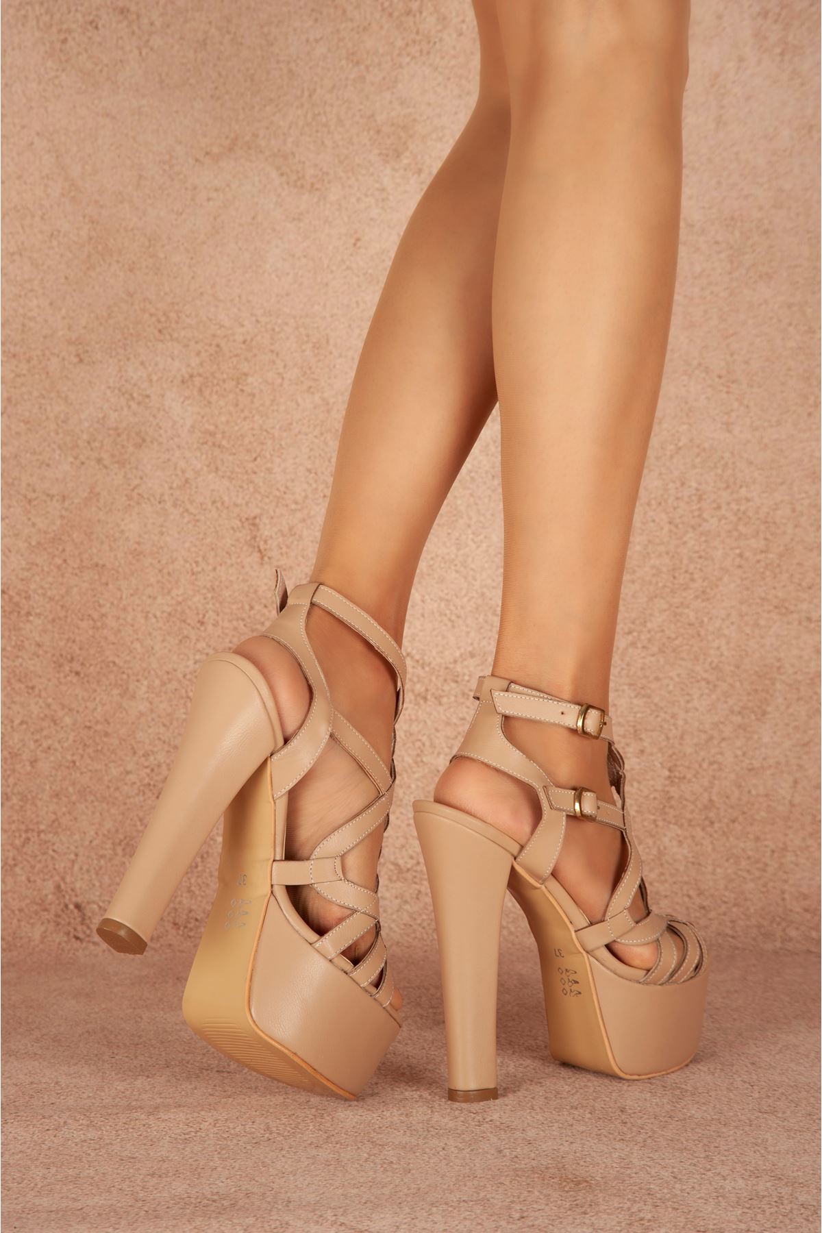 Lacey Nude Deri Yüksek Topuklu Kadın Ayakkabı