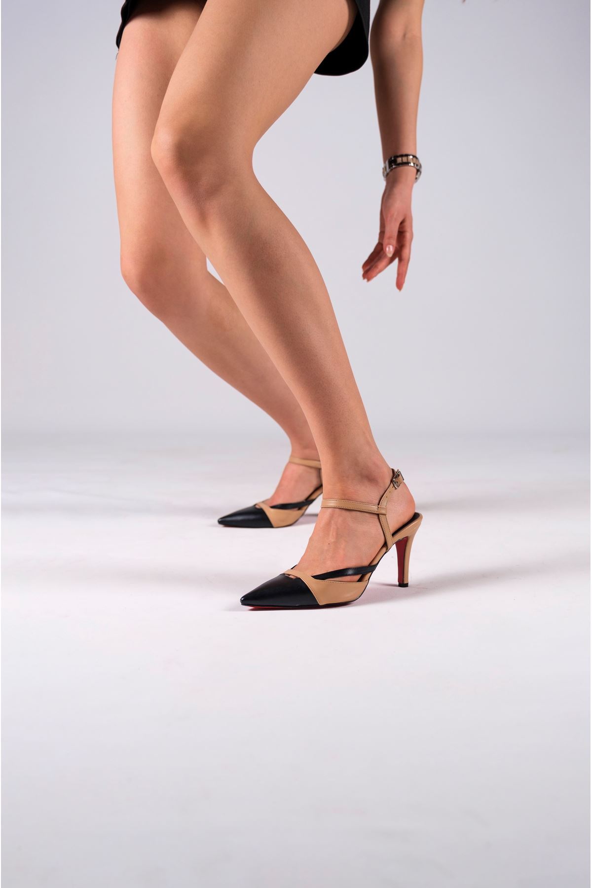 Siyah Cilt Nude Cilt Kadın Özel Tasarım Topuklu Ayakkabı Stiletto Dixie