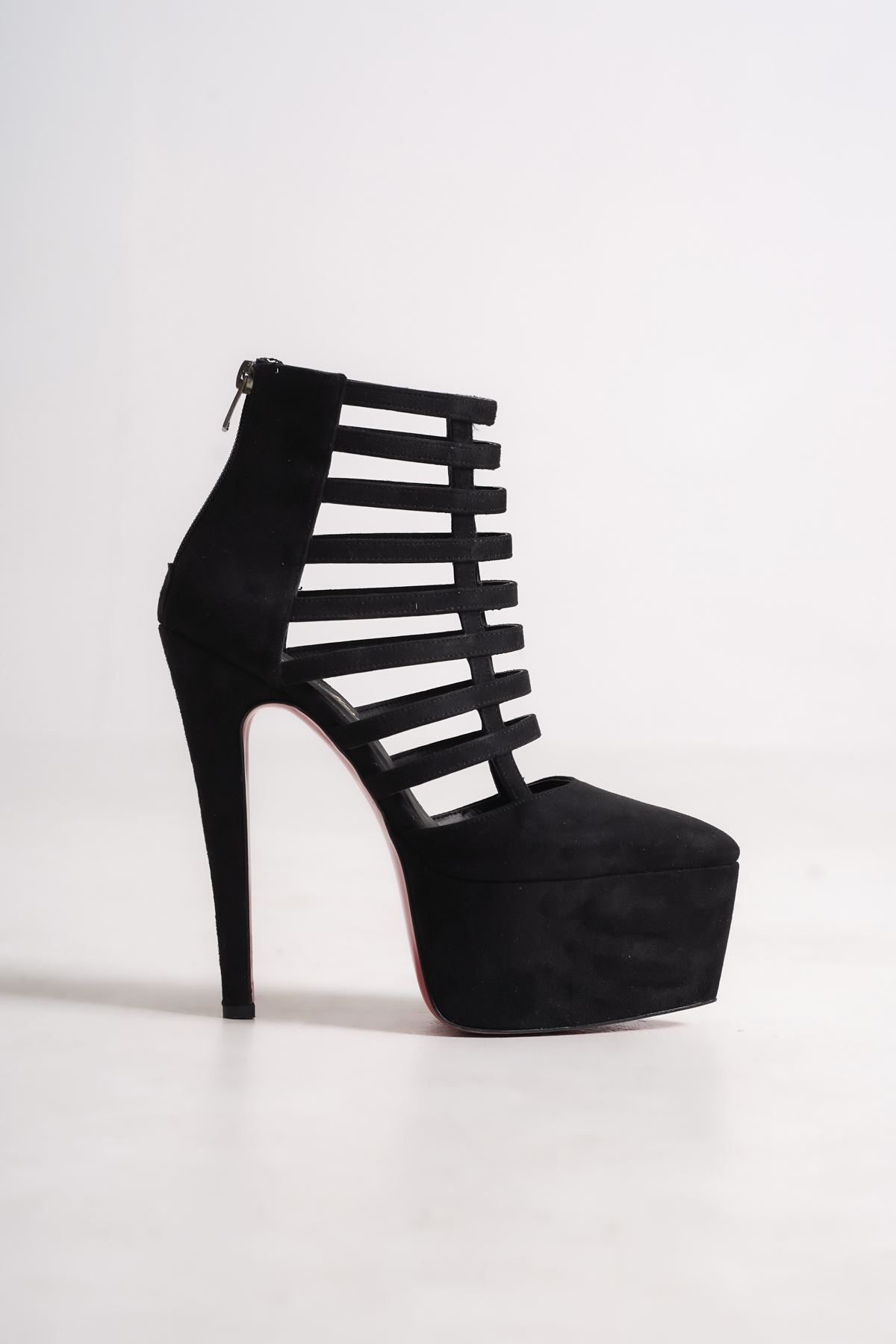 Siyah Süet Platform Özel Tasarım  Topuklu Platform Kadın Ayakkabı Comfort