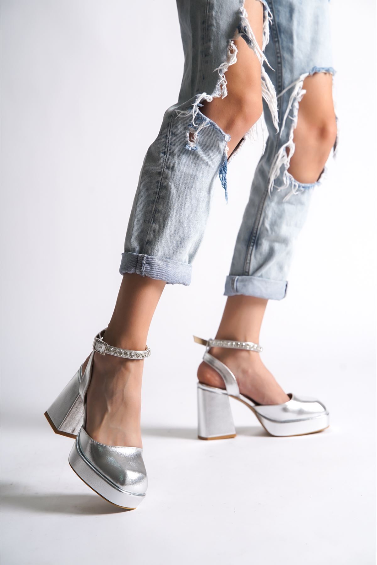 Alice Gümüş Kırışık   Platform Kadın Ayakkabı